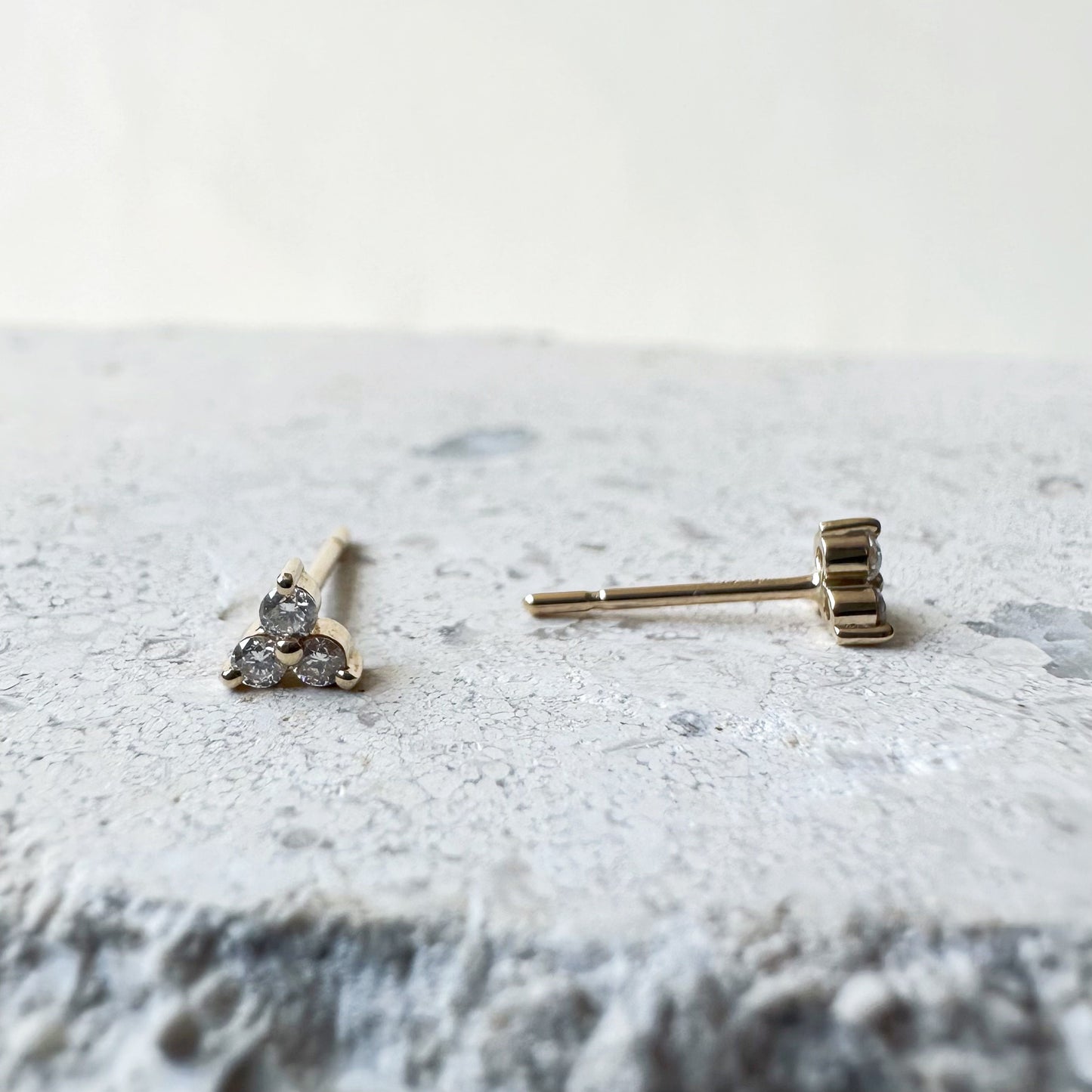 14K Solid Gold Genuine Diamond Trio Studs/Pair