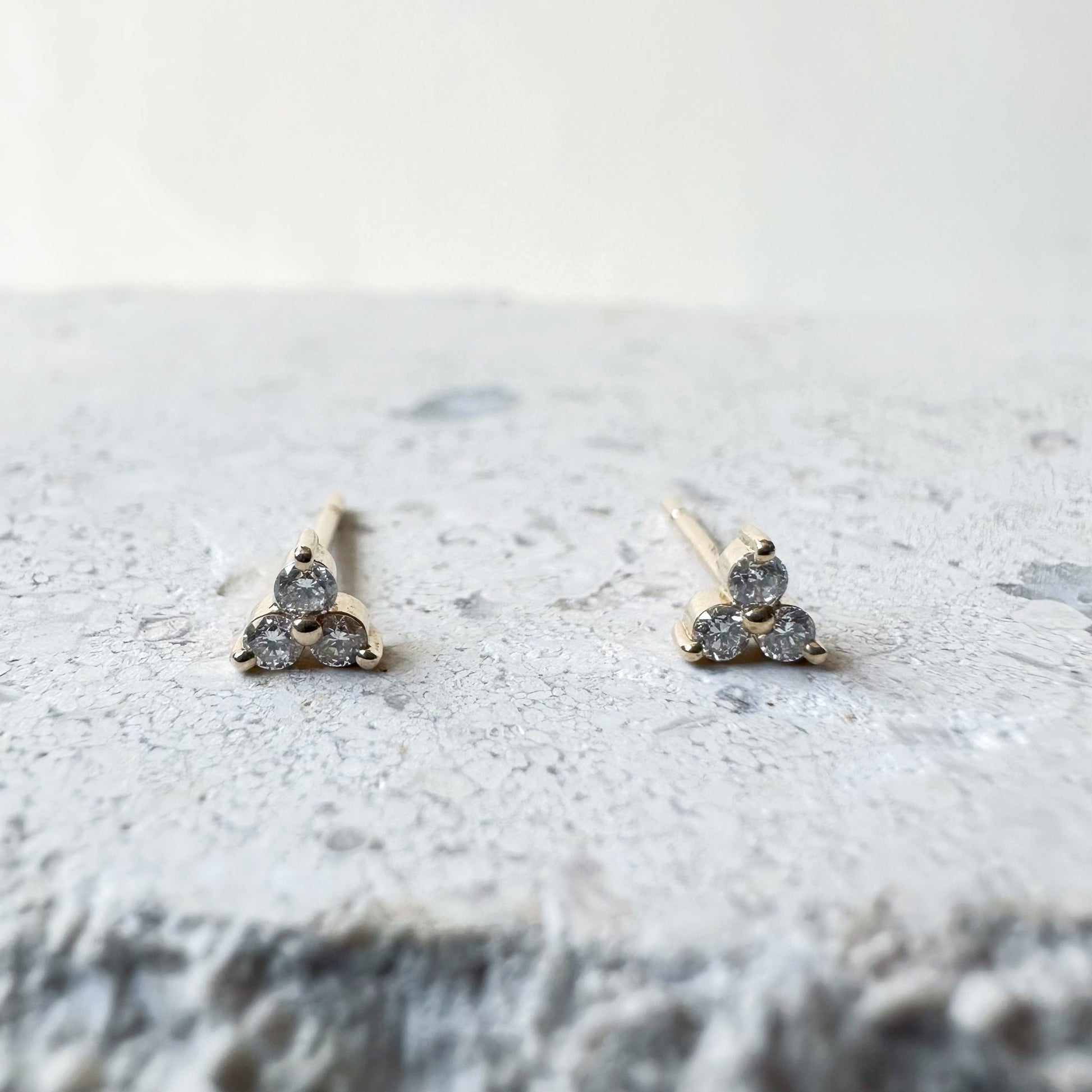 14K Solid Gold Genuine Diamond Trio Studs/Pair