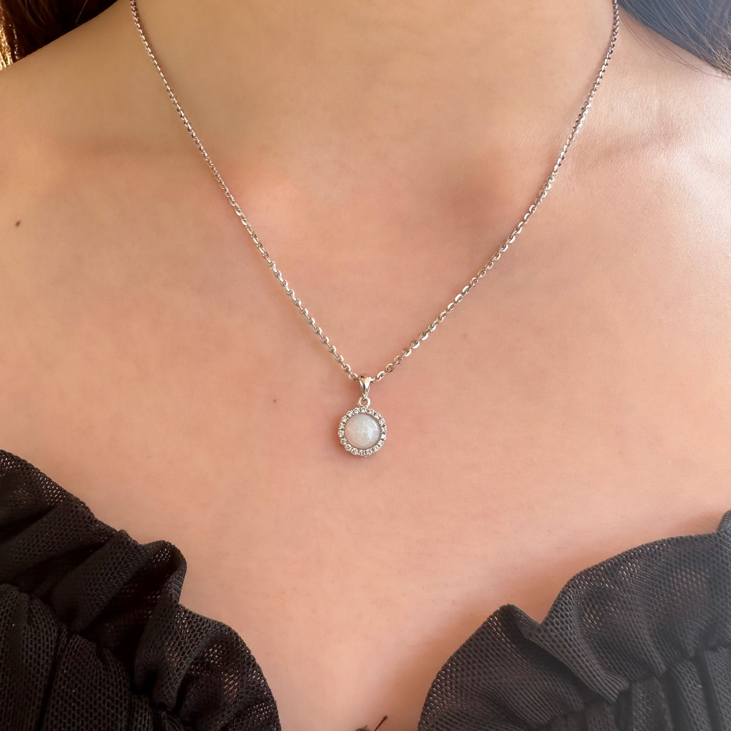 14K Solid Gold Genuine Diamond and Opal Circle Pendant