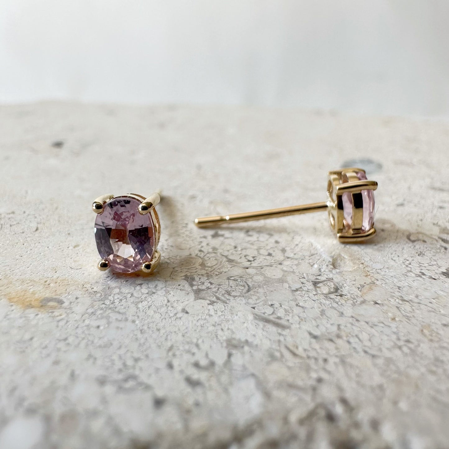 14K Solid Gold Genuine Oval Pink Sapphire Studs/Pair