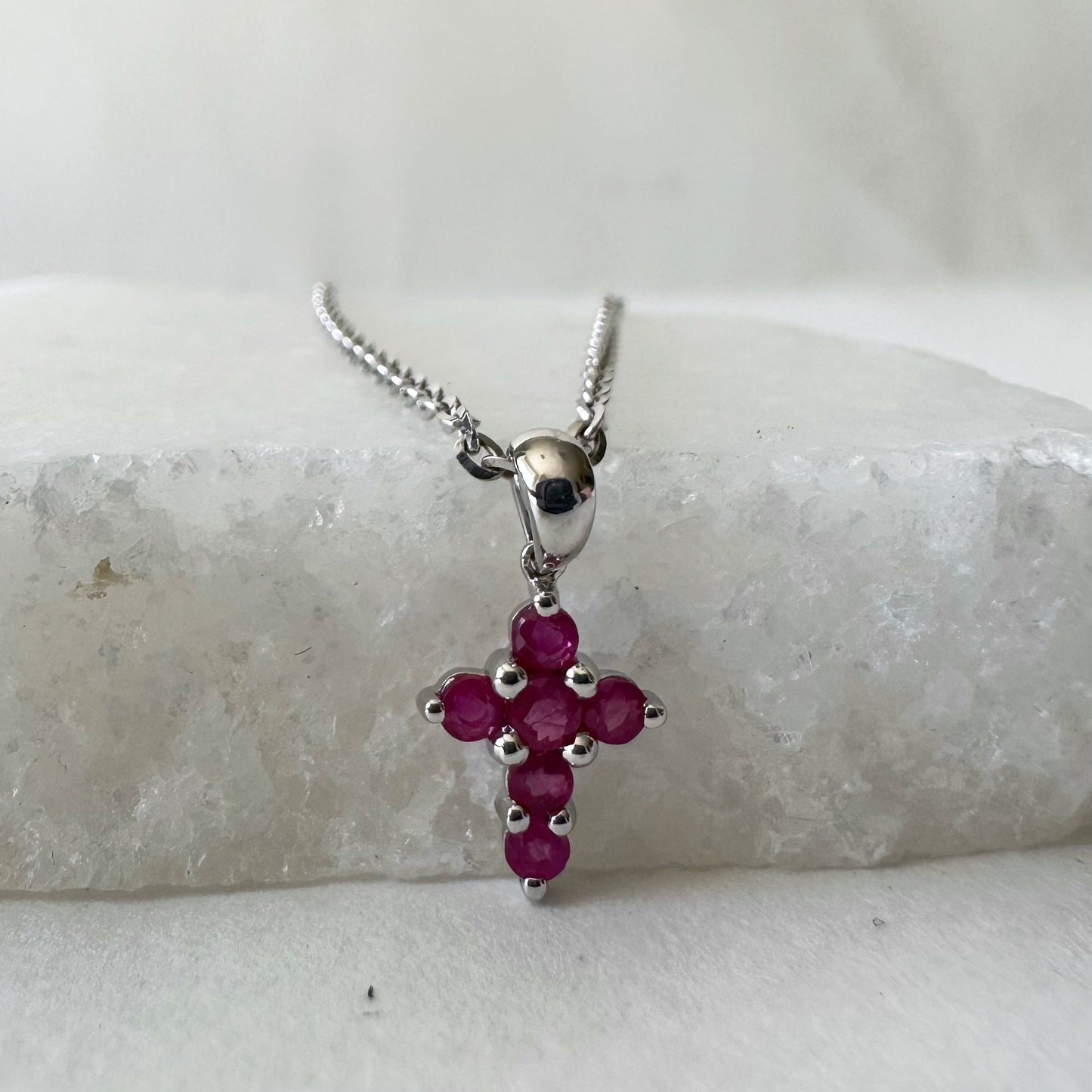 14K Solid Gold Genuine Ruby Small Cross Pendant