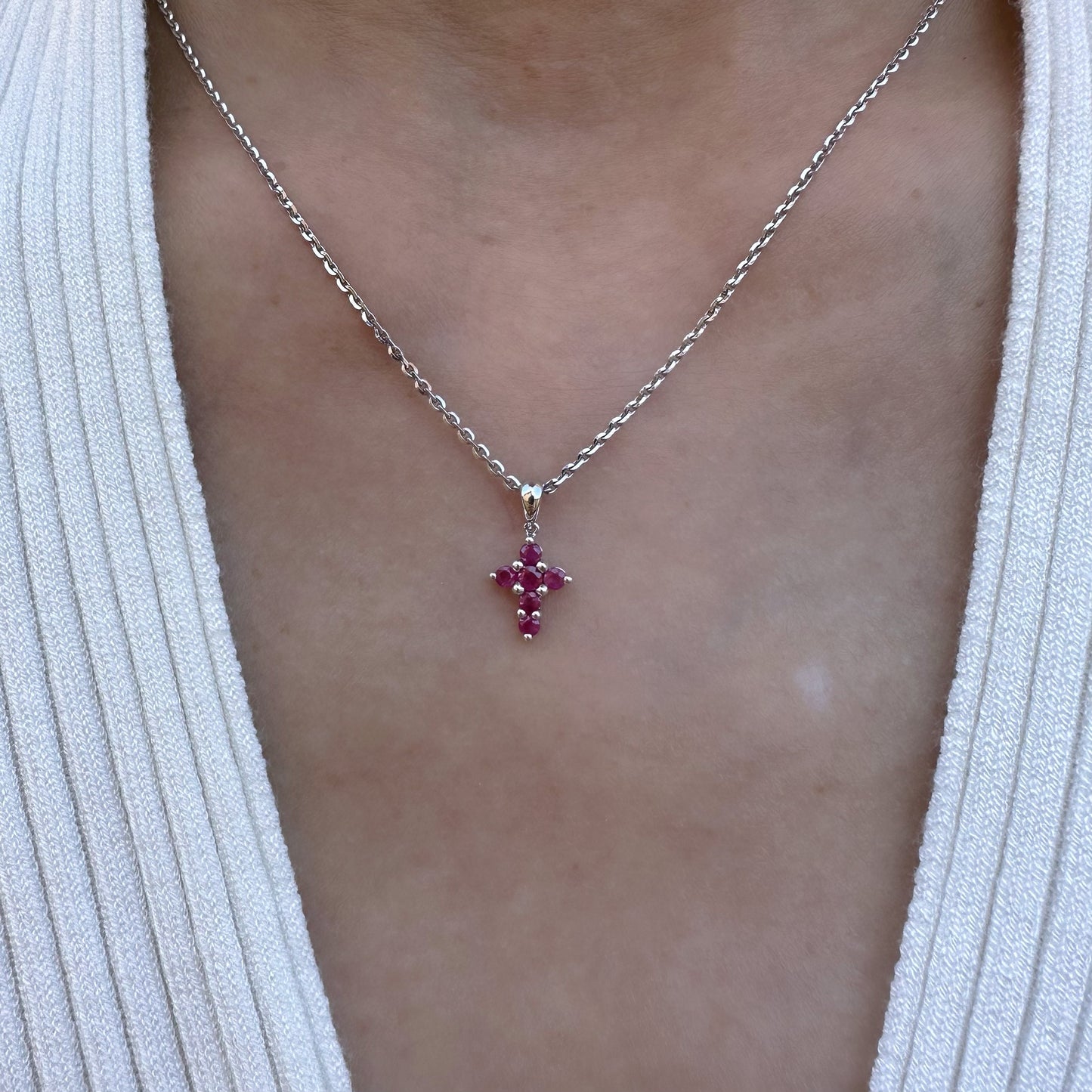 14K Solid Gold Genuine Ruby Small Cross Pendant