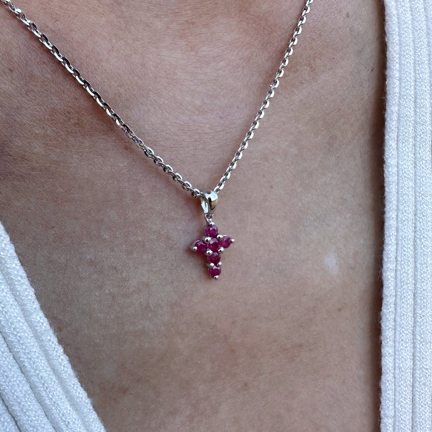 14K Solid Gold Genuine Ruby Small Cross Pendant