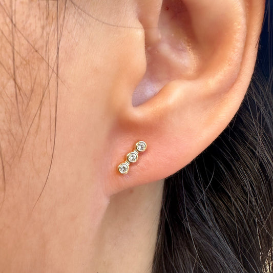 14K Solid Gold Genuine Diamond Bezel Bar Studs/Pair