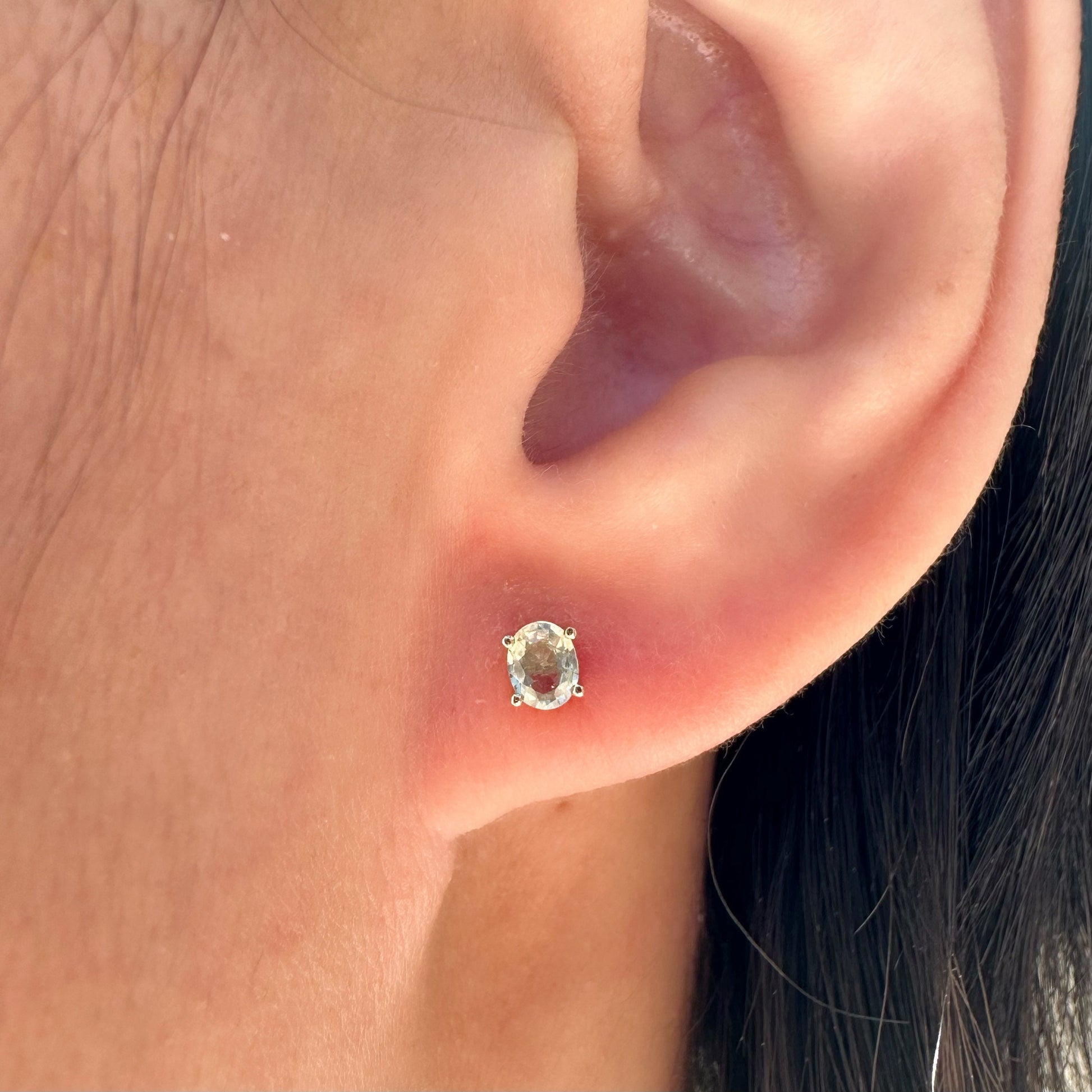 14K Solid Gold Genuine Green Sapphire Oval Studs/Pair