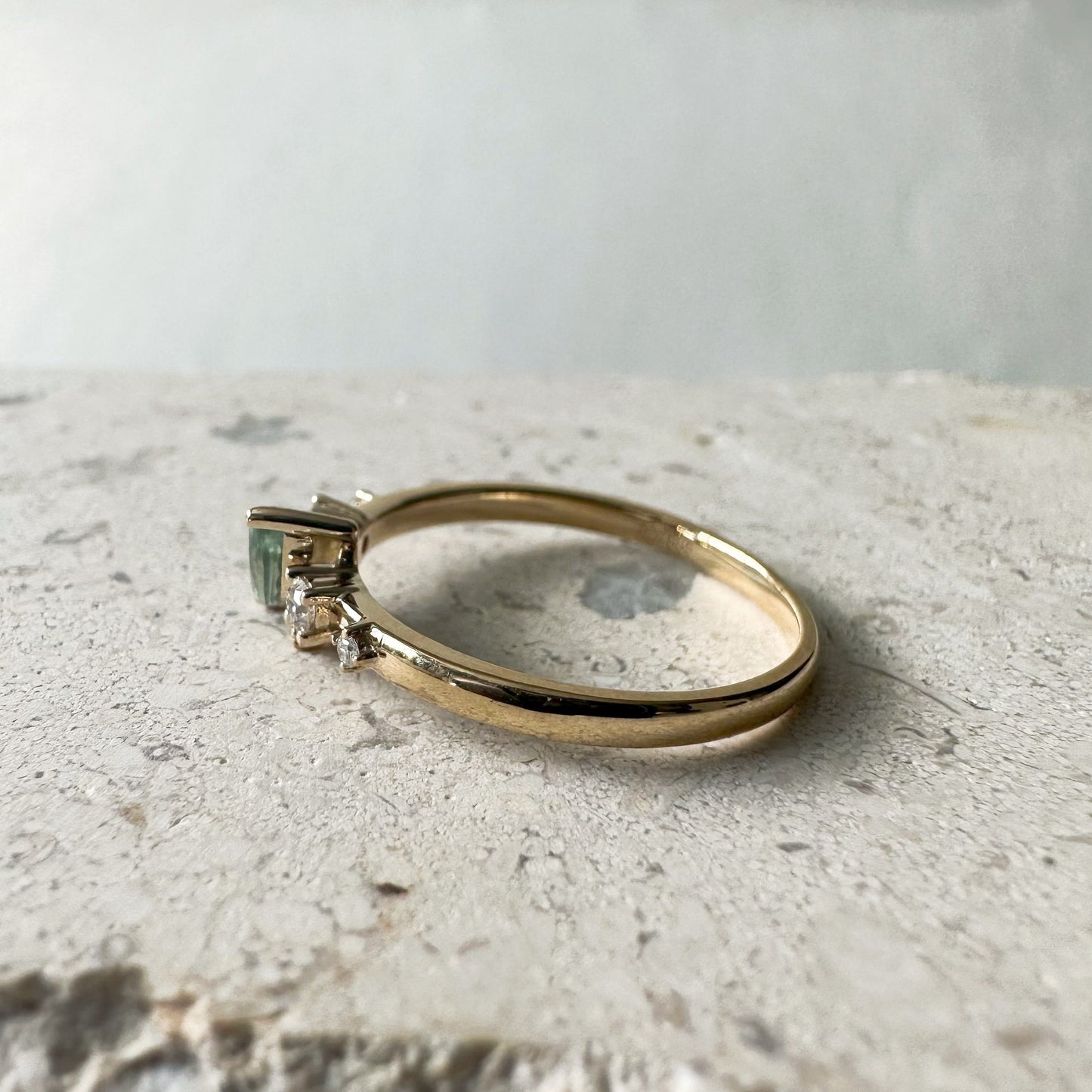 18K Solid Rose Gold Genuine Green Sapphire and Diamond Ring
