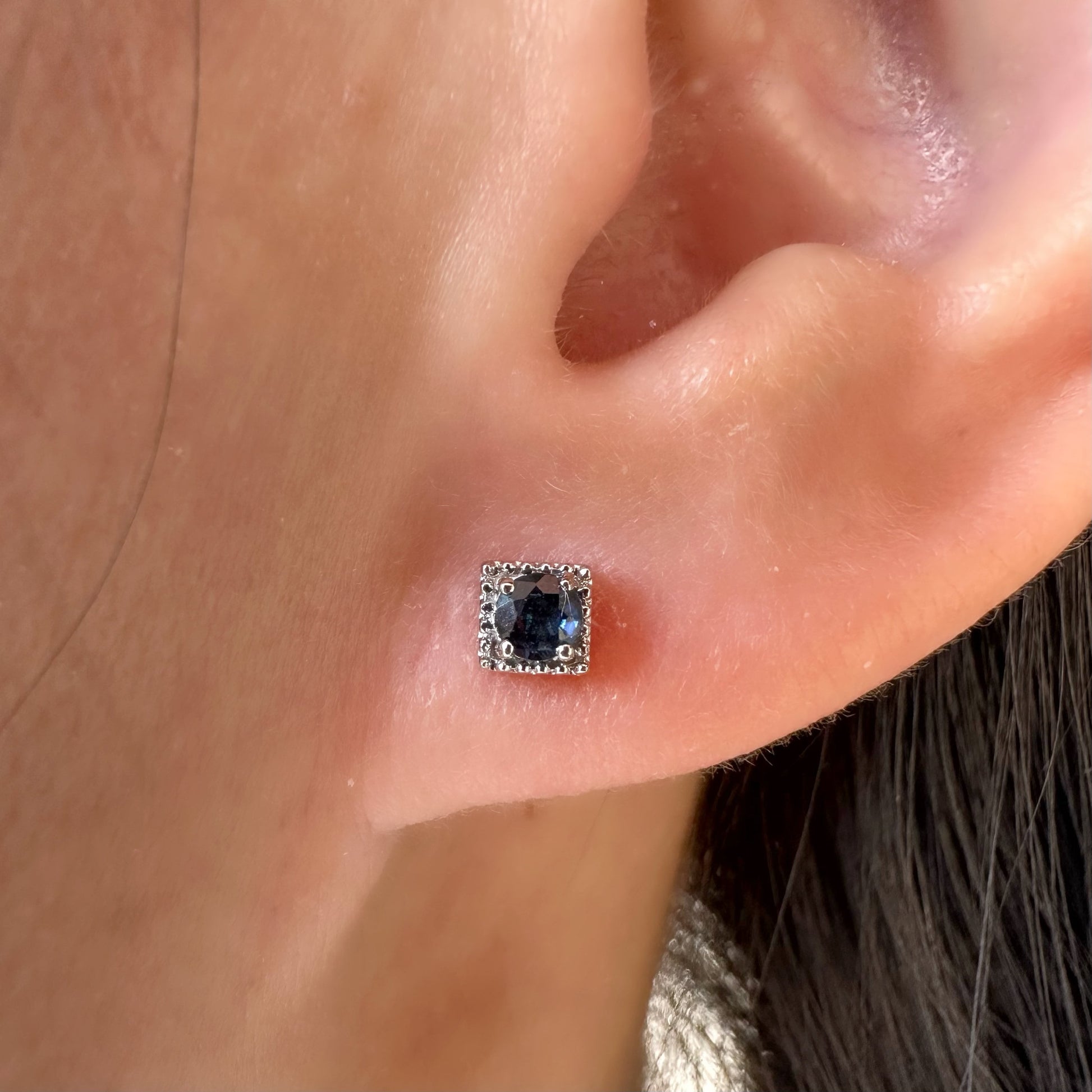 14K Solid Gold Natural Sapphire Stud Earrings | Genuine Sapphire Earrings | September Birthstone | 4mm Square Studs | Fine Jewelry Gift
