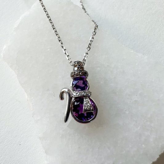 14K Solid Gold Genuine Amethyst and Diamond Snowman Pendant (pendant only)