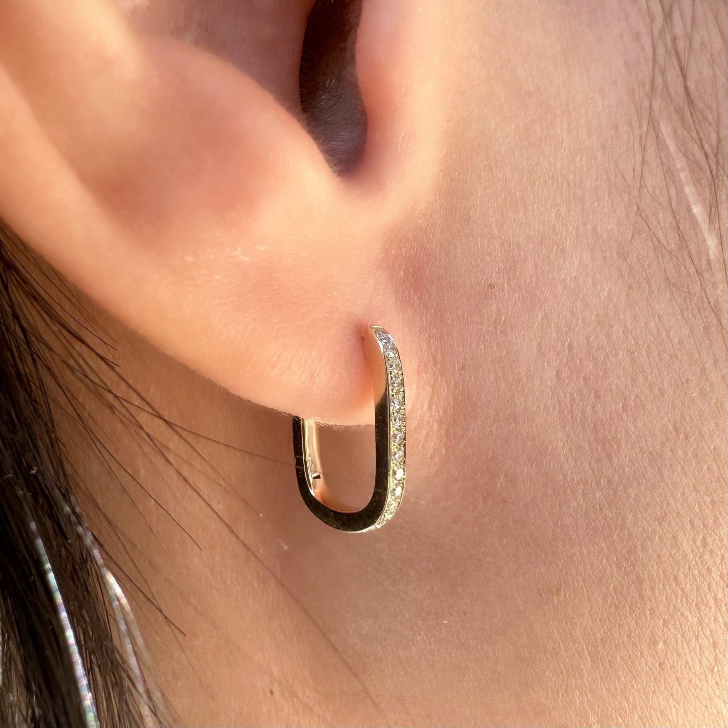 14K Solid Gold Genuine Diamond Paperclip Hoop/Huggies/Pair