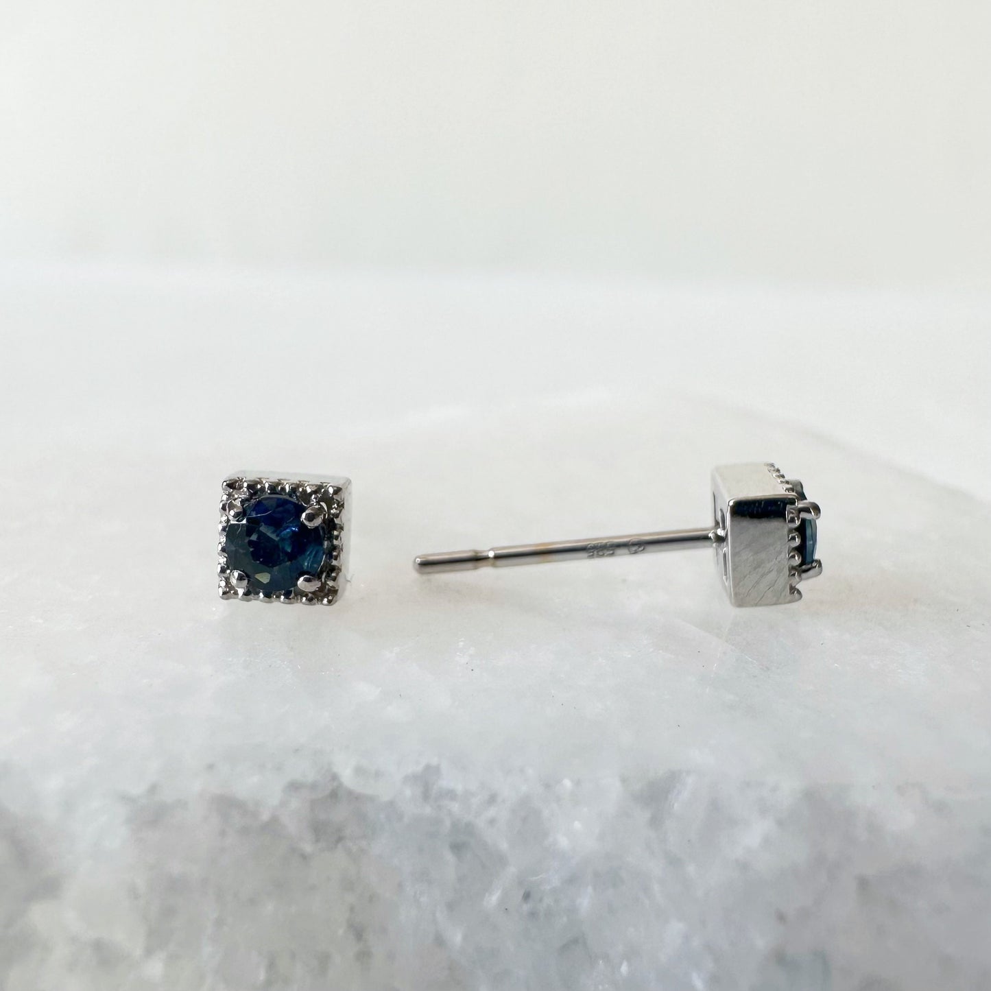 14K Solid Gold Natural Sapphire Stud Earrings | Genuine Sapphire Earrings | September Birthstone | 4mm Square Studs | Fine Jewelry Gift