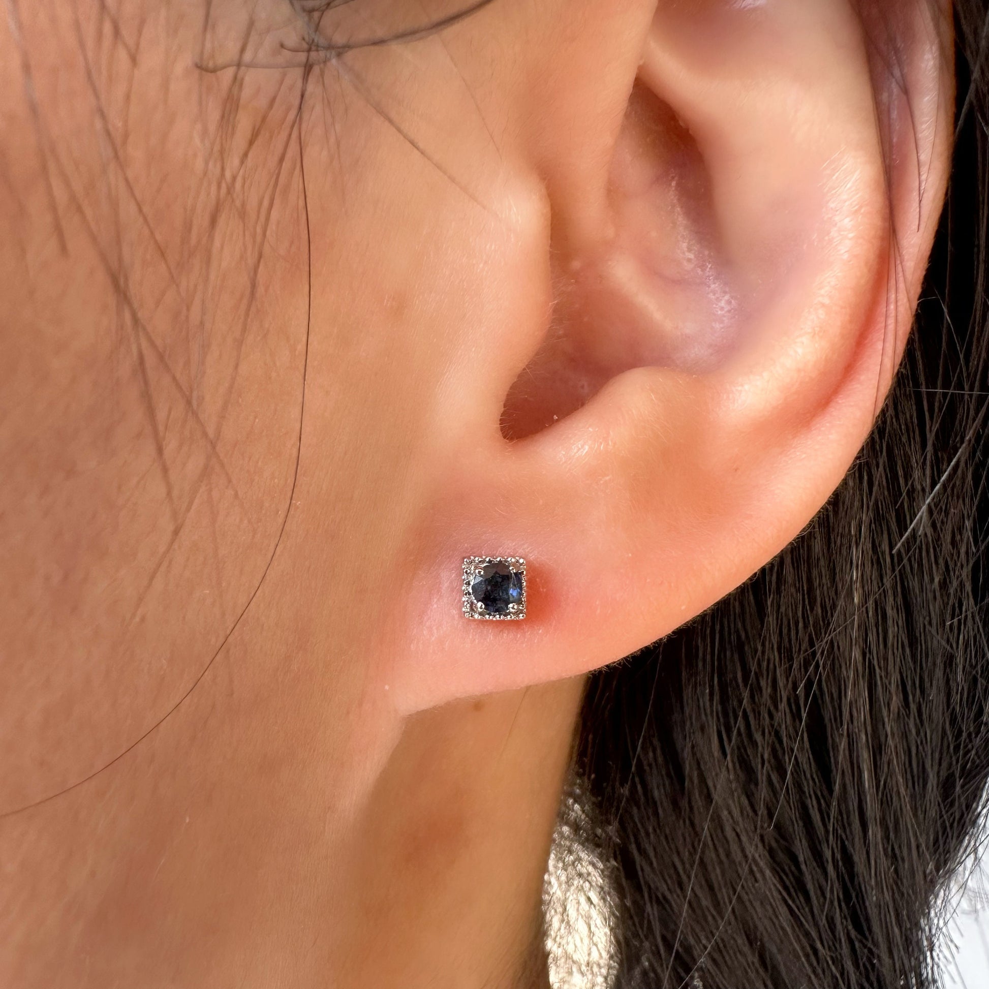 14K Solid Gold Natural Sapphire Stud Earrings | Genuine Sapphire Earrings | September Birthstone | 4mm Square Studs | Fine Jewelry Gift