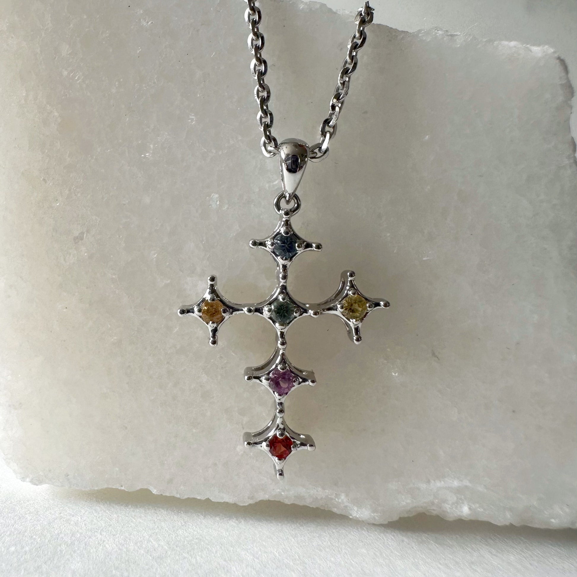 18K Solid Gold Genuine Multi Color Sapphire Pendant (pendant only)