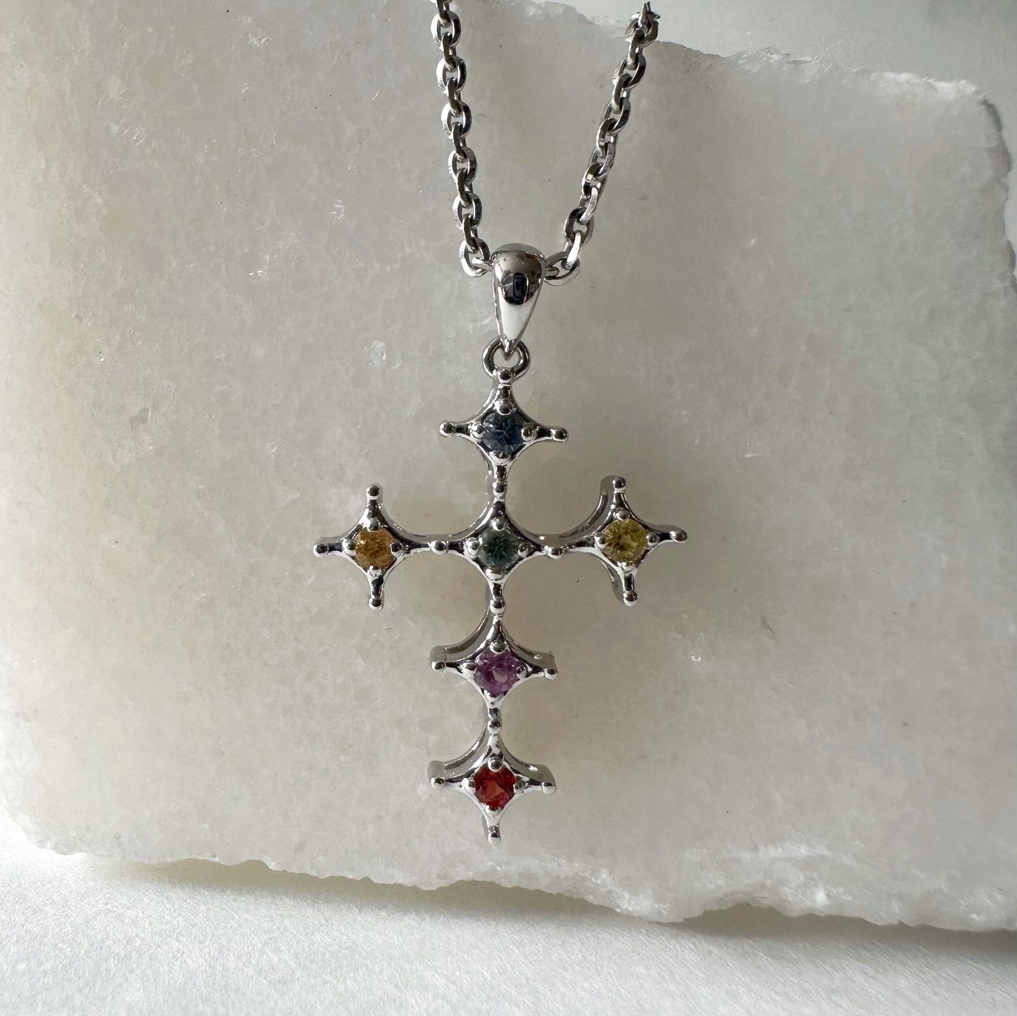 18K Solid Gold Genuine Multi Color Sapphire Pendant (pendant only)
