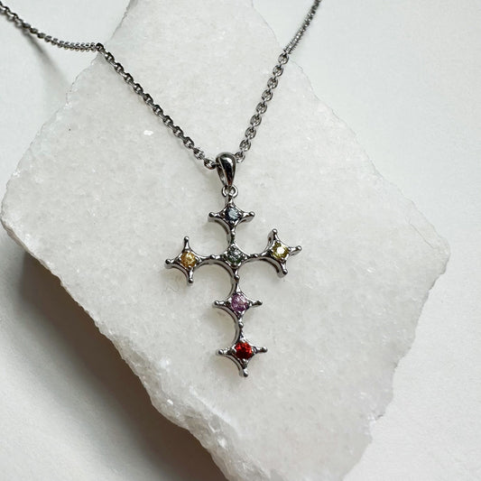 18K Solid Gold Genuine Multi Color Sapphire Pendant (pendant only)