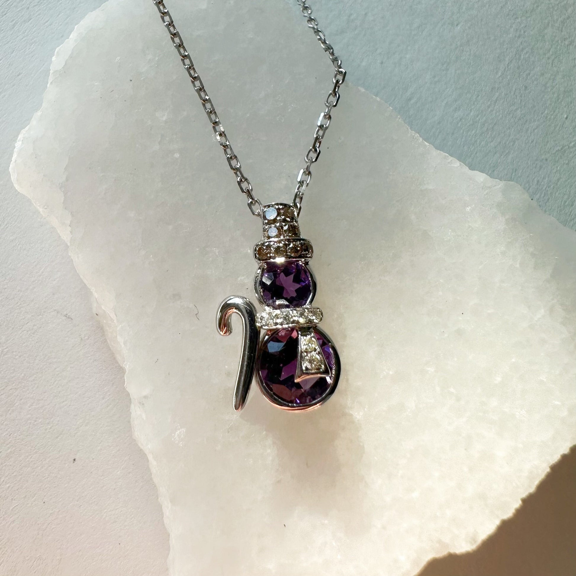 14K Solid Gold Genuine Amethyst and Diamond Snowman Pendant