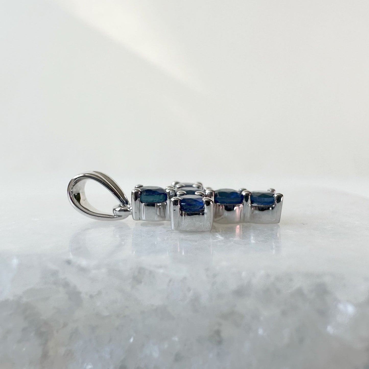 14K Solid Gold Genuine Sapphire Cross Pendant