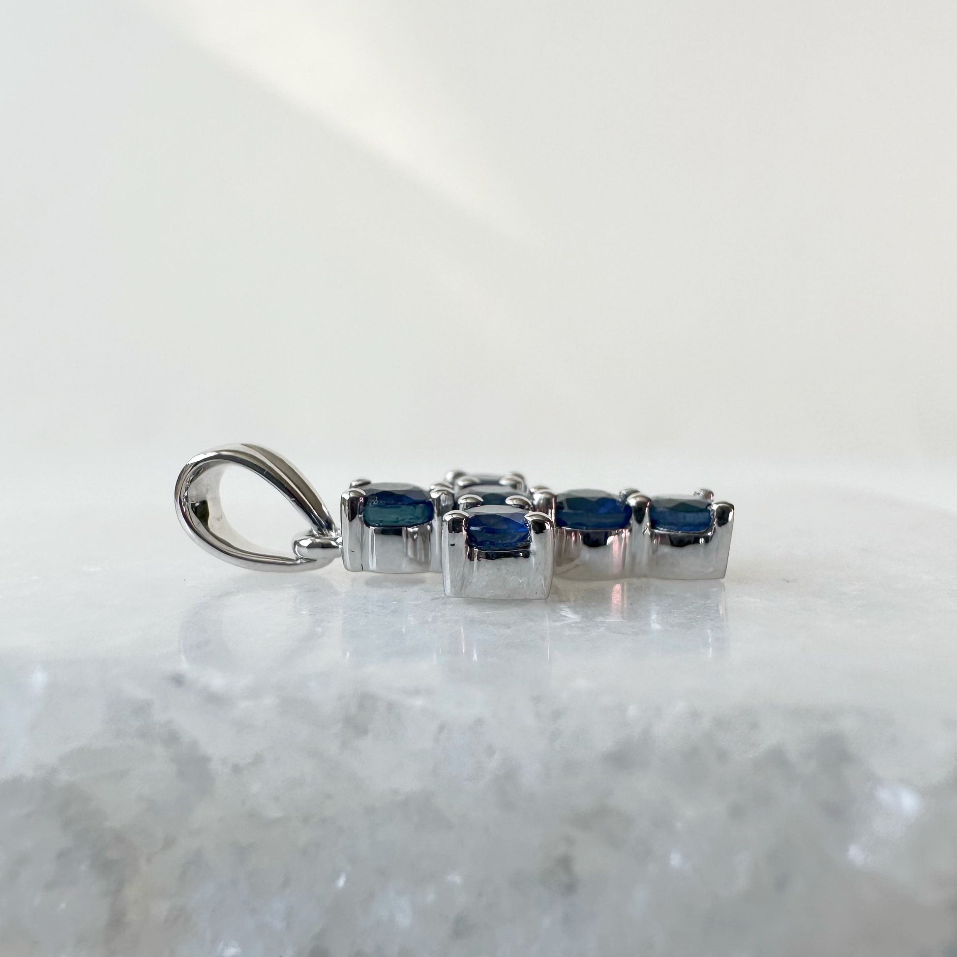 14K Solid Gold Genuine Sapphire Cross Pendant