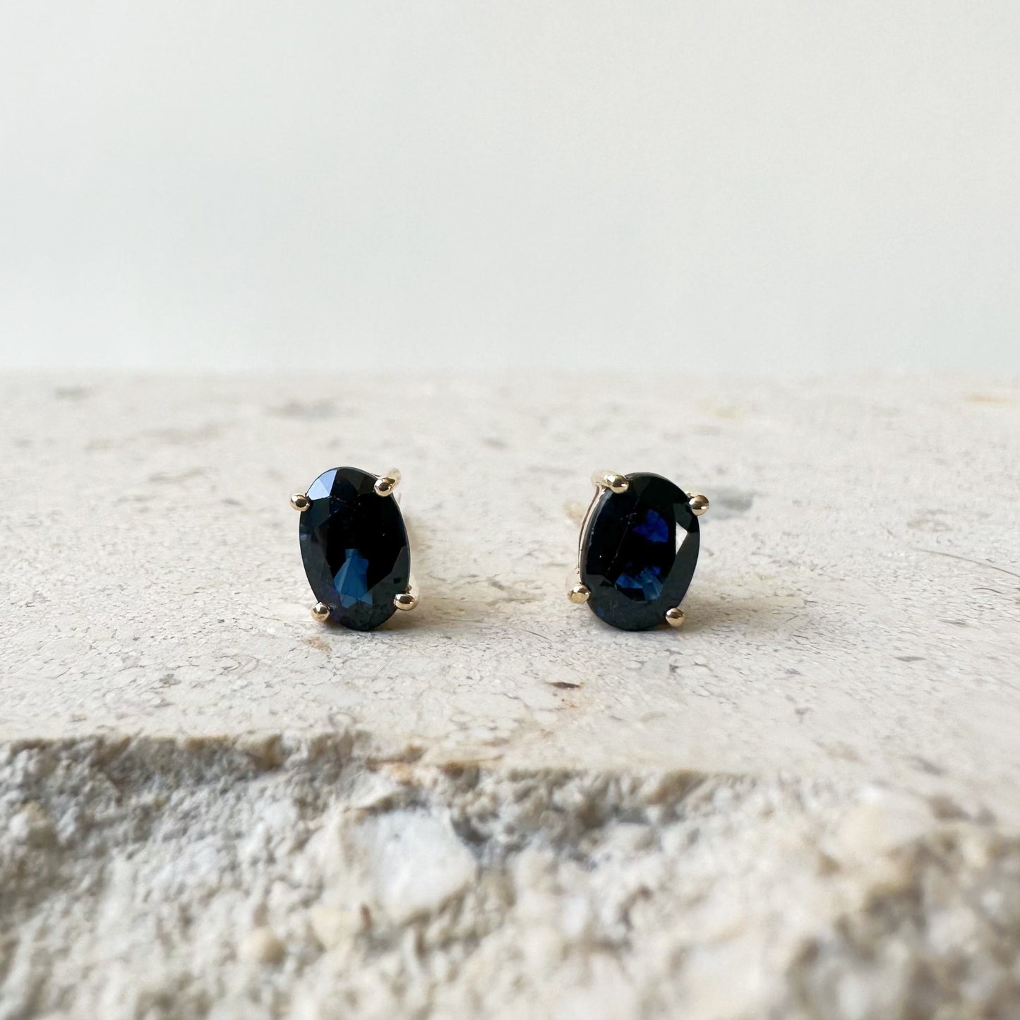 14K Solid Gold Genuine Oval Sapphire Studs/Pair