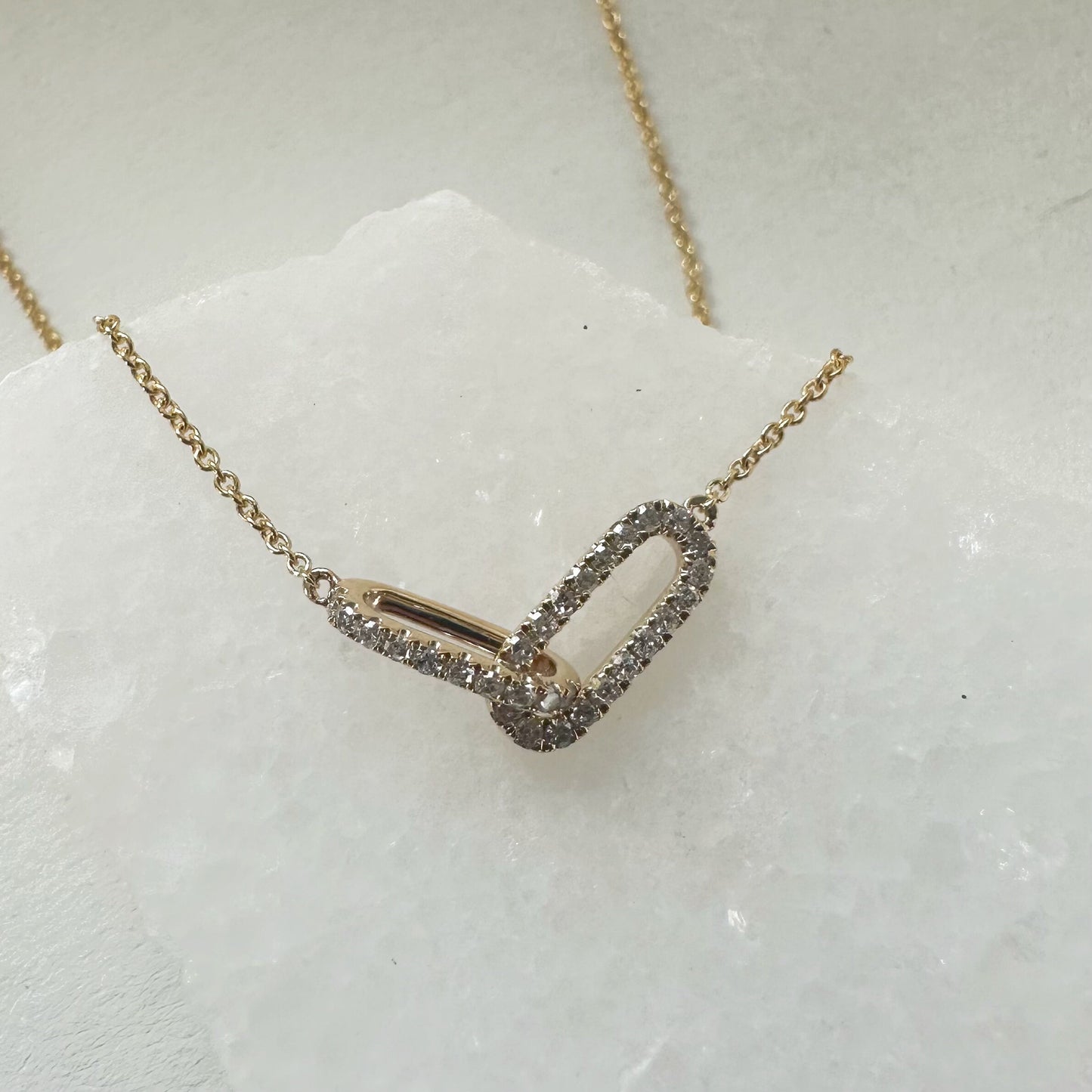 14K Solid Gold Genuine Diamond Chain Link Necklace