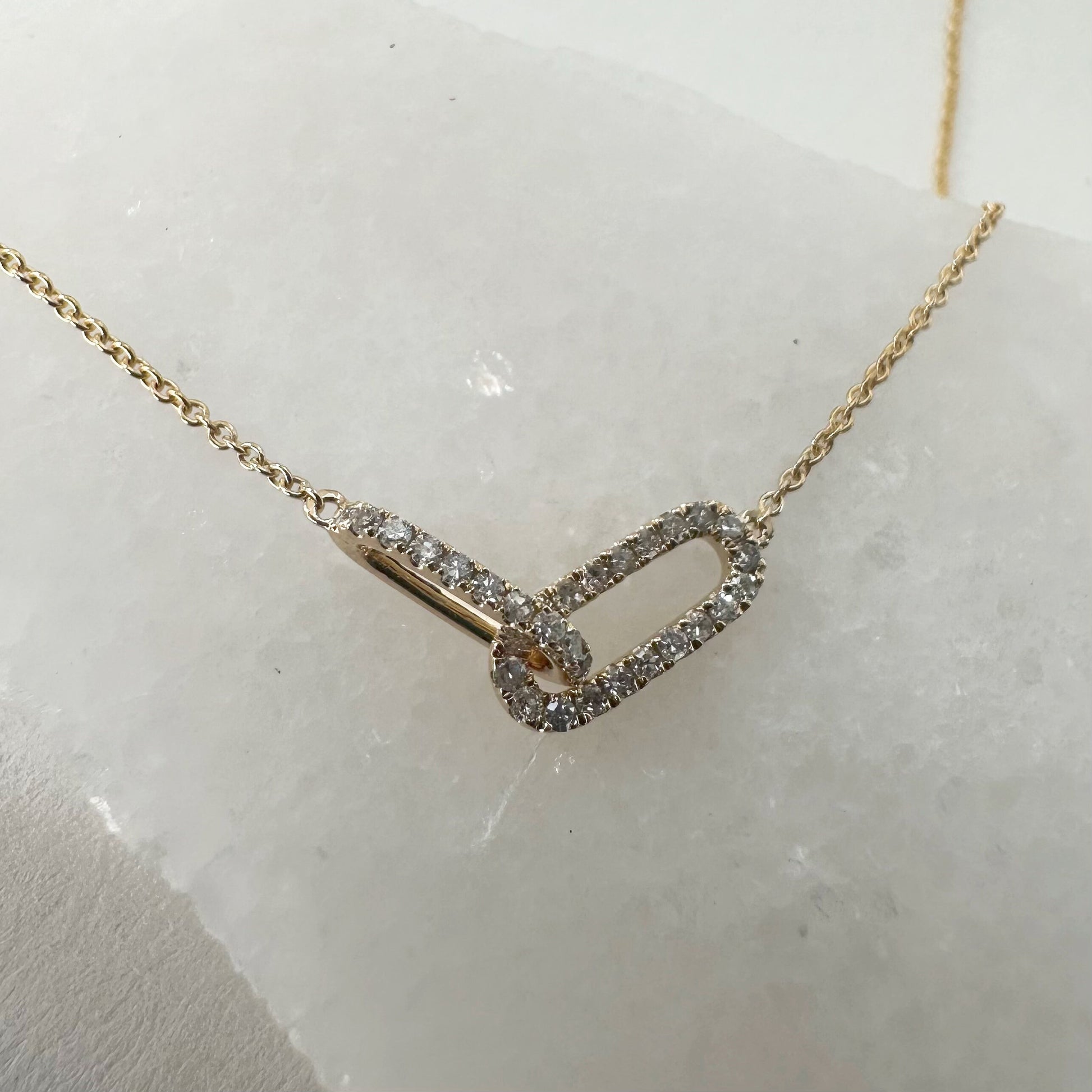 14K Solid Gold Genuine Diamond Chain Link Necklace