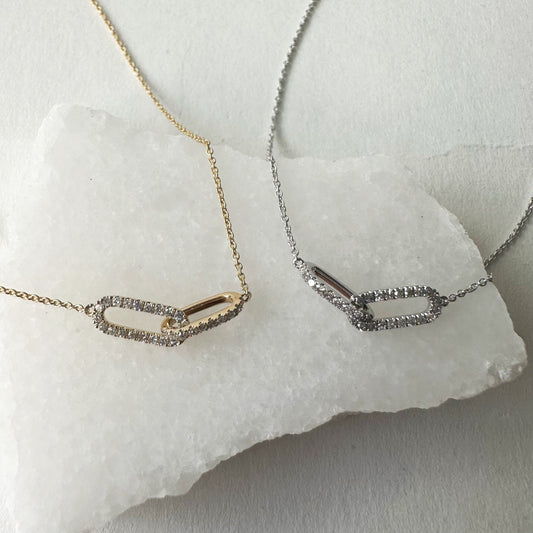 14K Solid Gold Genuine Diamond Chain Link Necklace