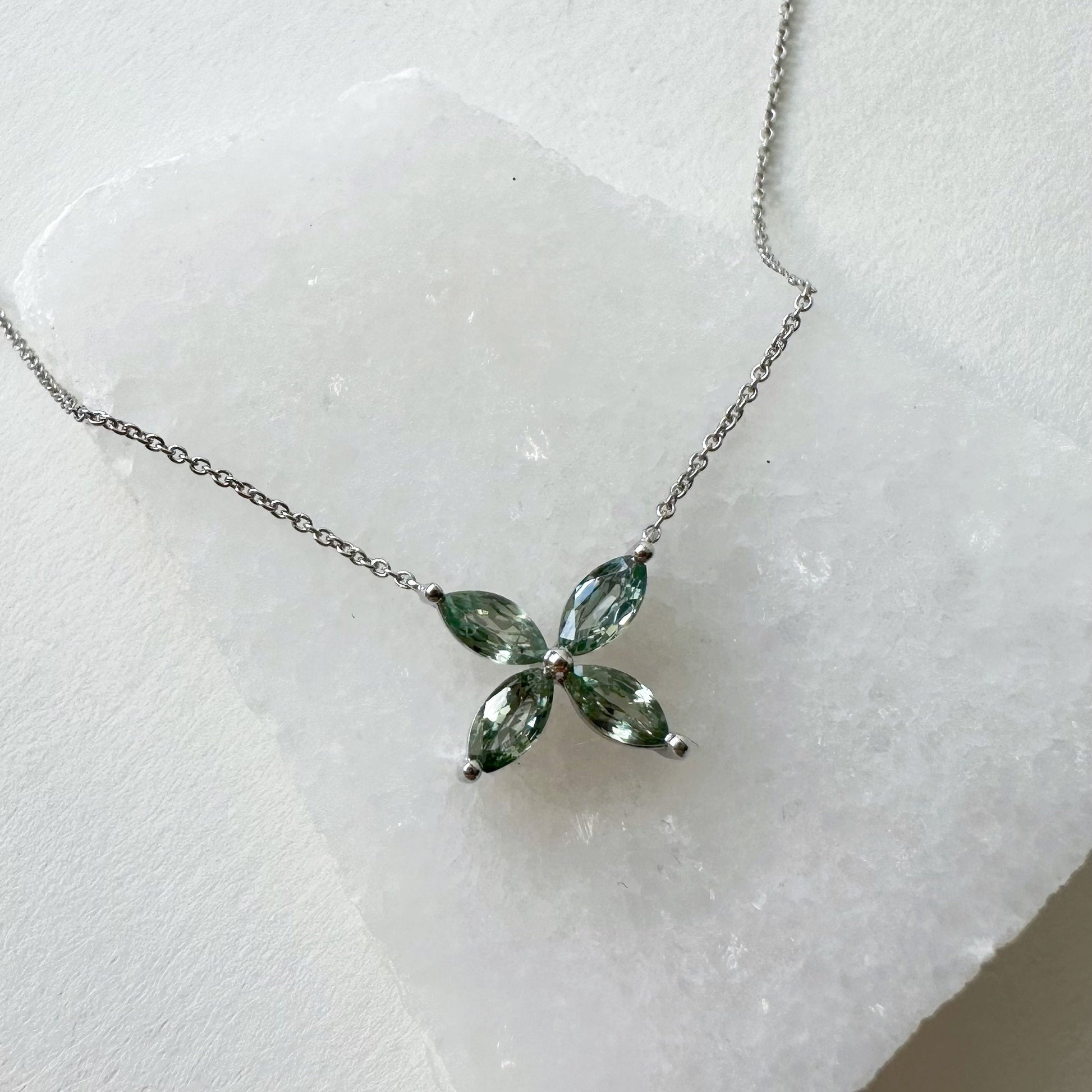 14K Solid Gold Genuine Color Sapphire Flower Necklace/Pink Sapphire/Yellow Sapphire/Green Sapphire