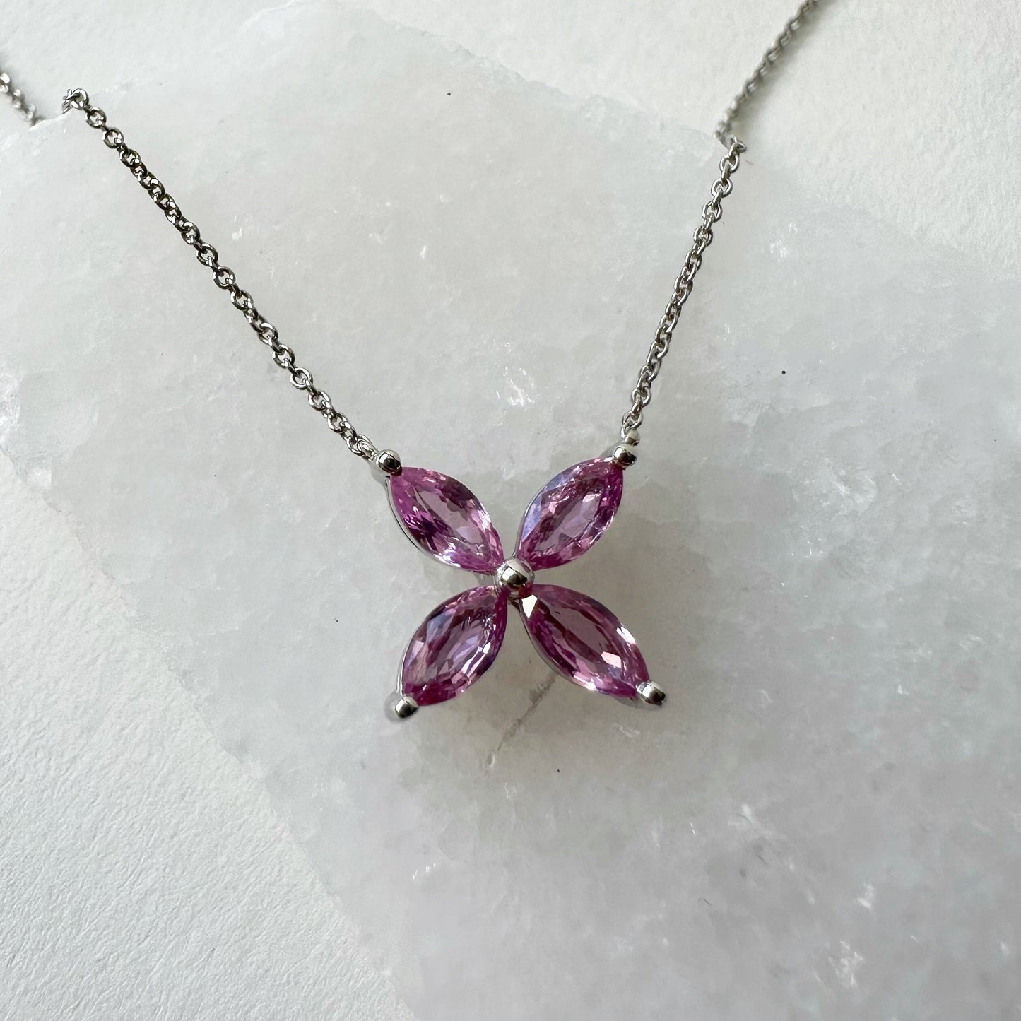 14K Solid Gold Genuine Color Sapphire Flower Necklace/Pink Sapphire/Yellow Sapphire/Green Sapphire
