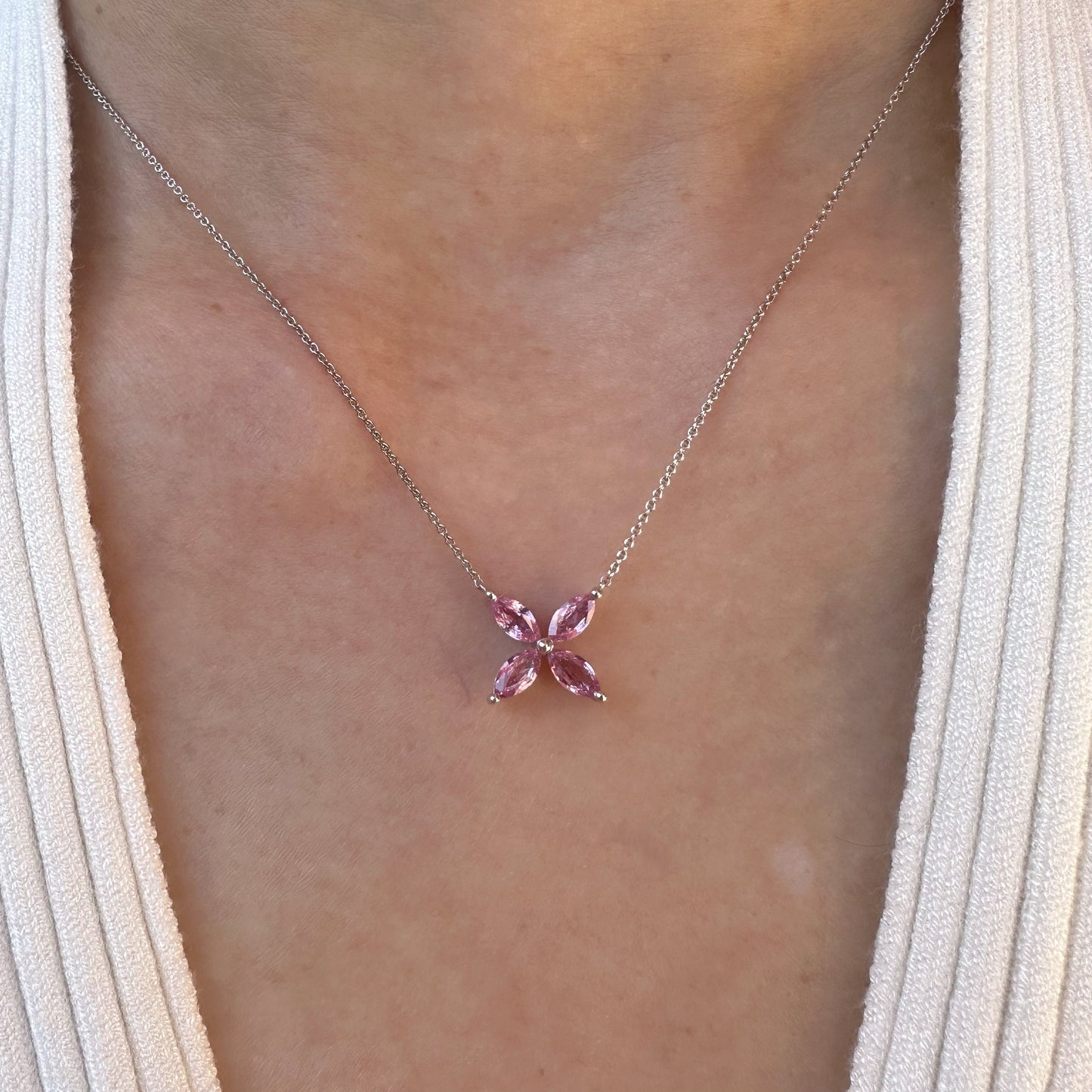 14K Solid Gold Genuine Color Sapphire Flower Necklace/Pink Sapphire/Yellow Sapphire/Green Sapphire