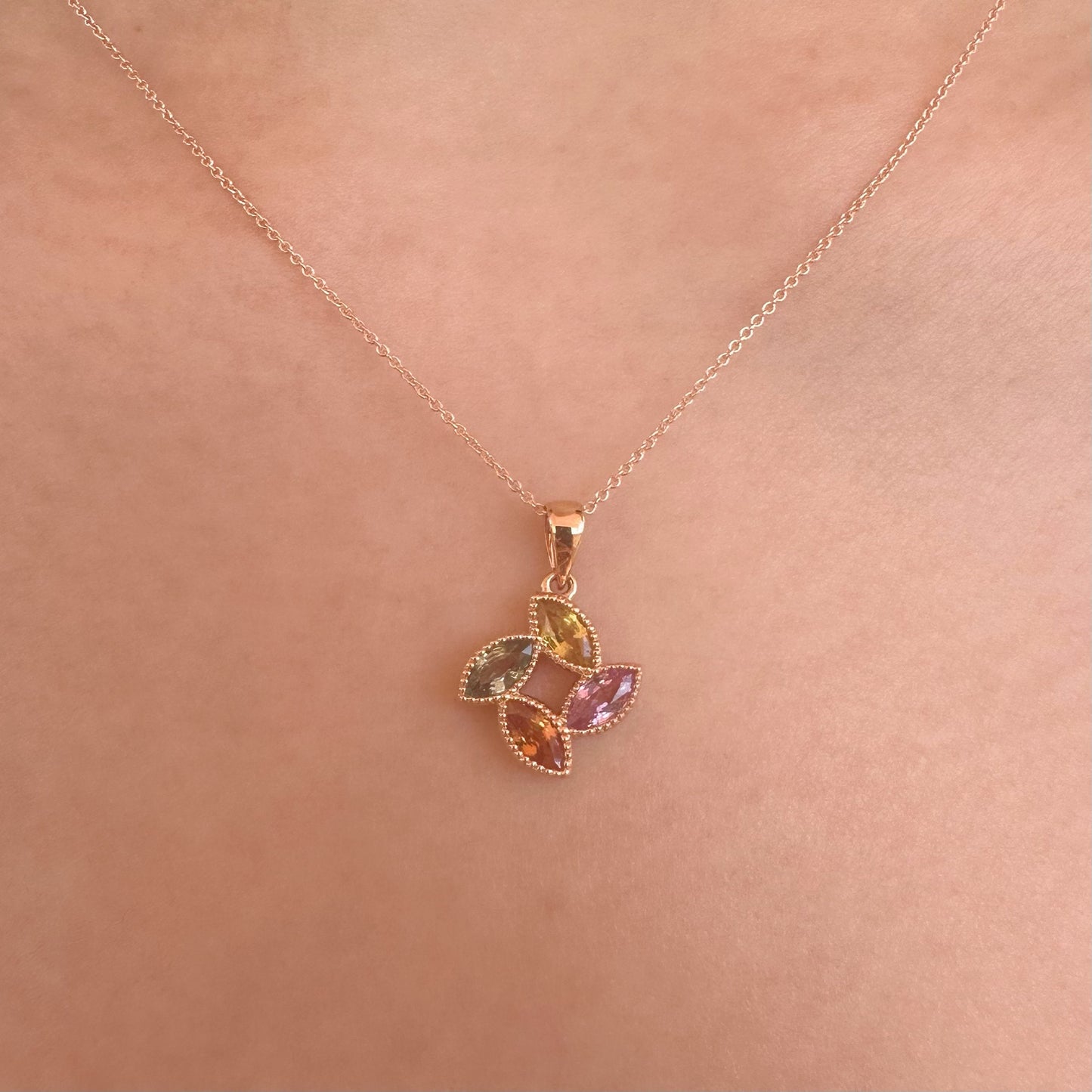 18K Solid Rose Gold Rainbow Sapphire Pendant (pendant only)