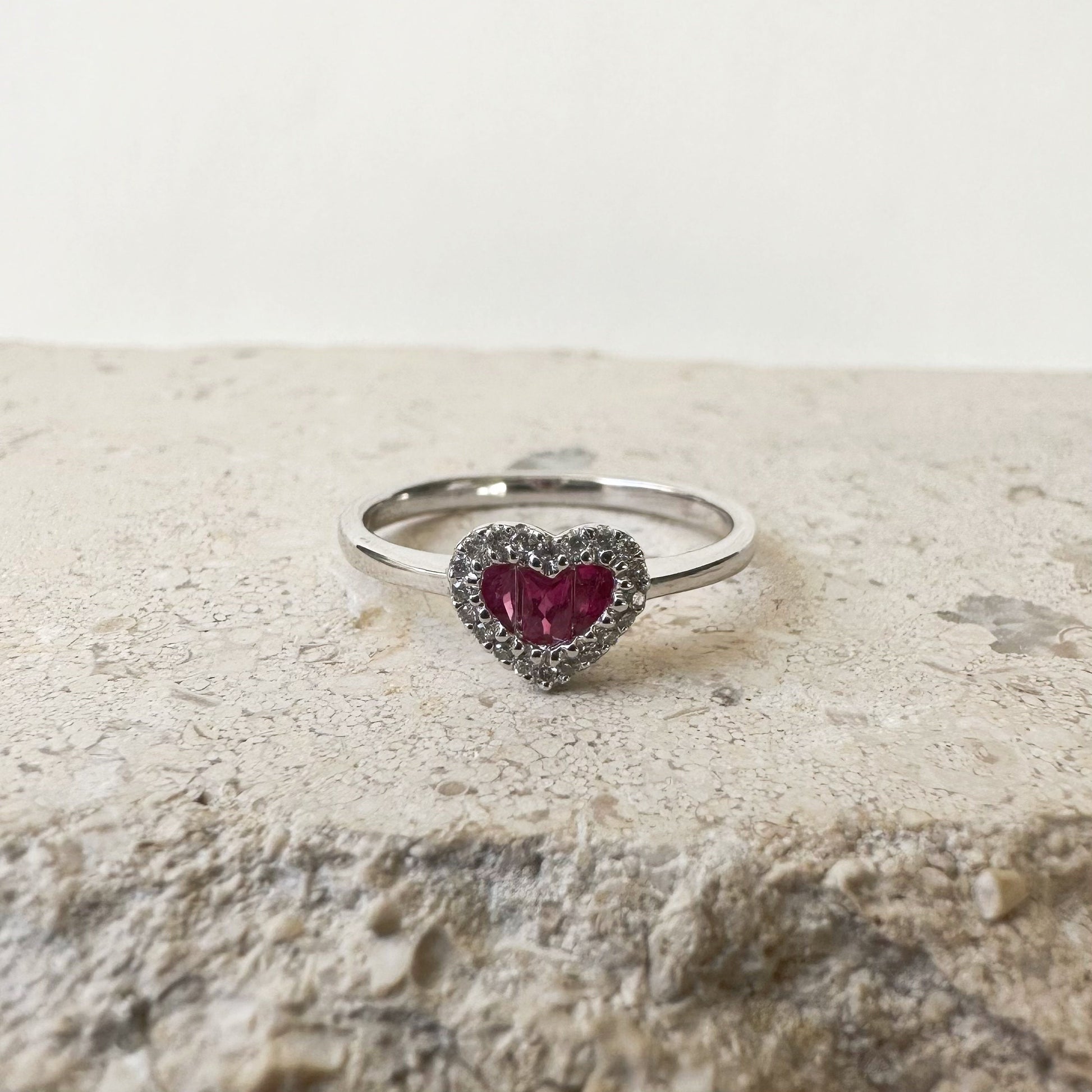 14K Solid Gold Genuine Ruby and Diamond Heart Ring