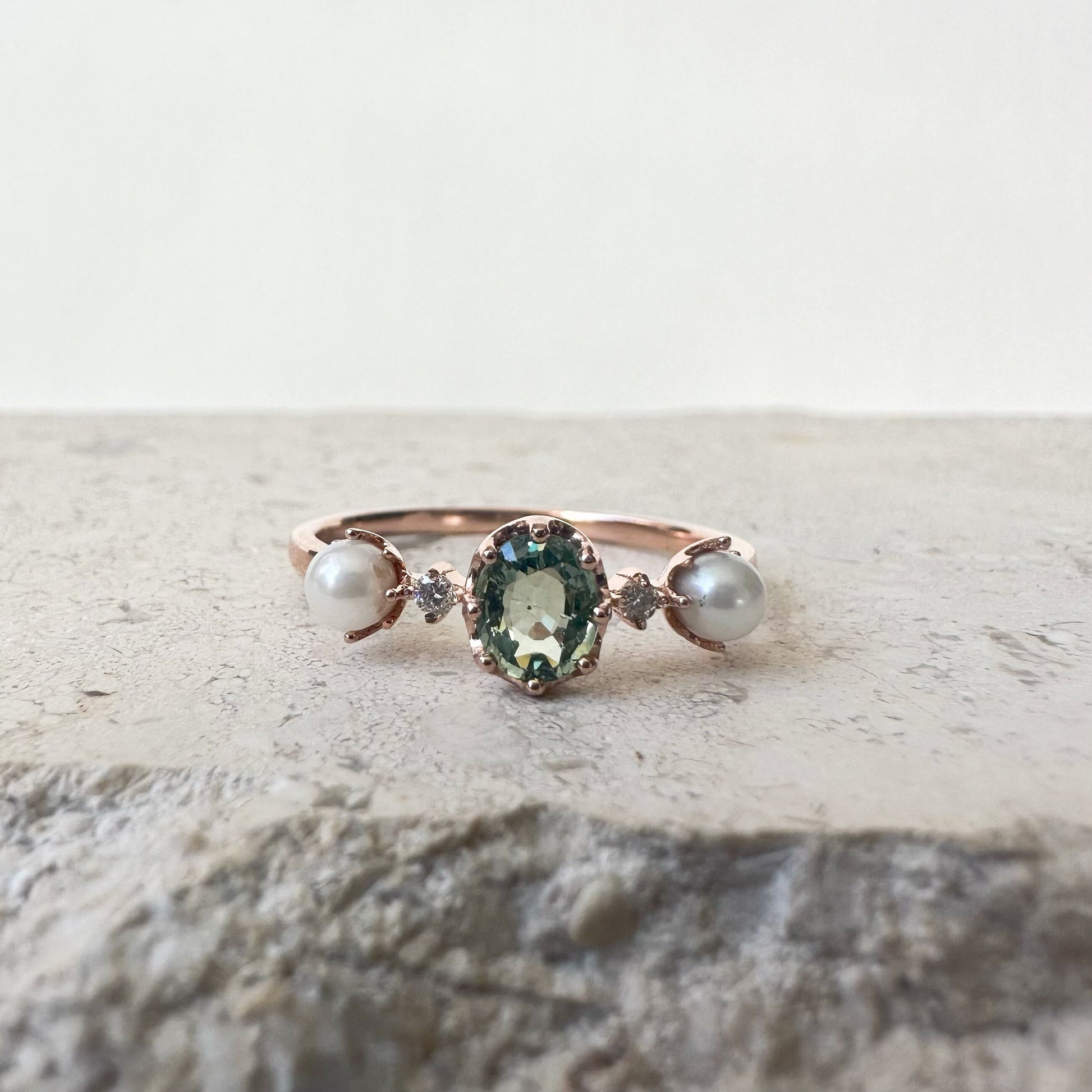 18K Solid White Gold or Rose Gold Genuine Pink Sapphire and Akoya Pearl Ring