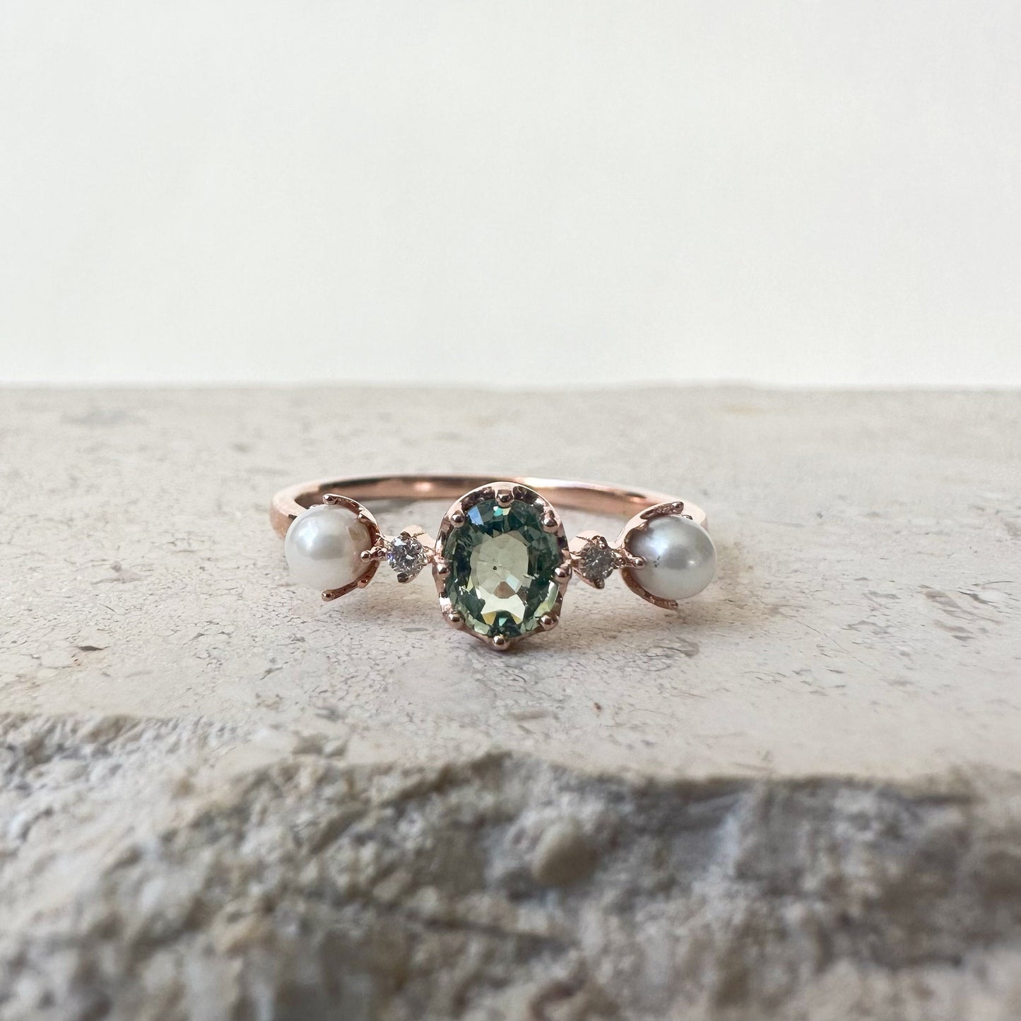 18K Solid White Gold Genuine Yellow Sapphire and Akoya Pearl Ring