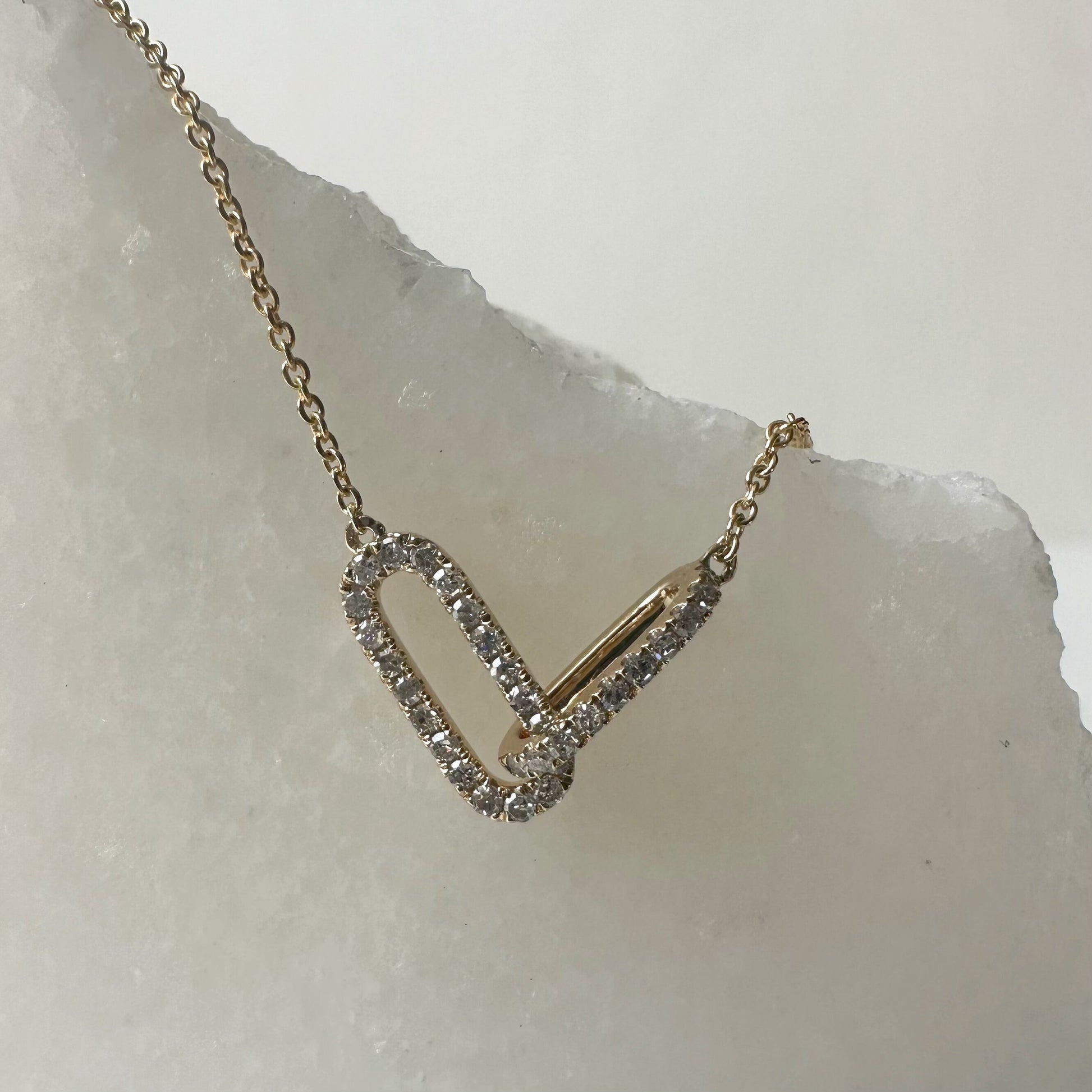 14K Solid Gold Genuine Diamond Chain Link Necklace