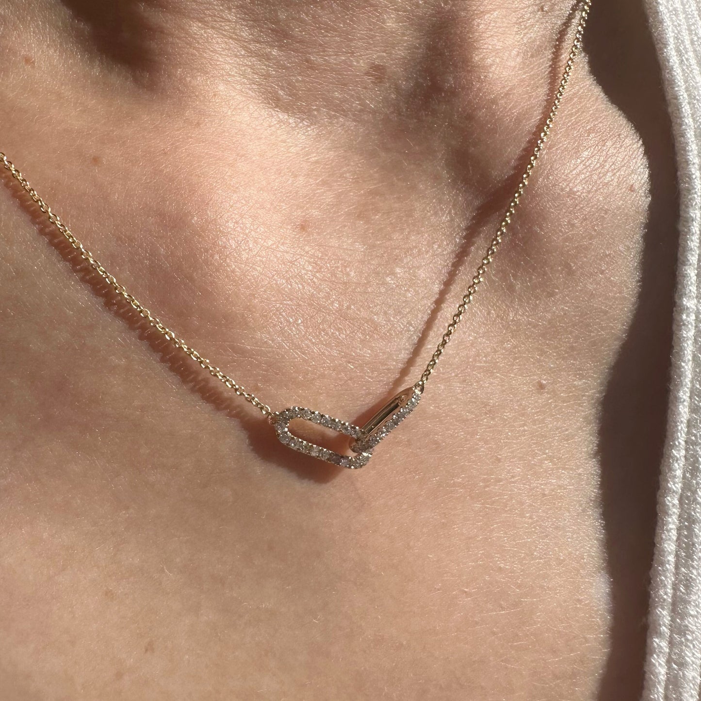 14K Solid Gold Genuine Diamond Chain Link Necklace