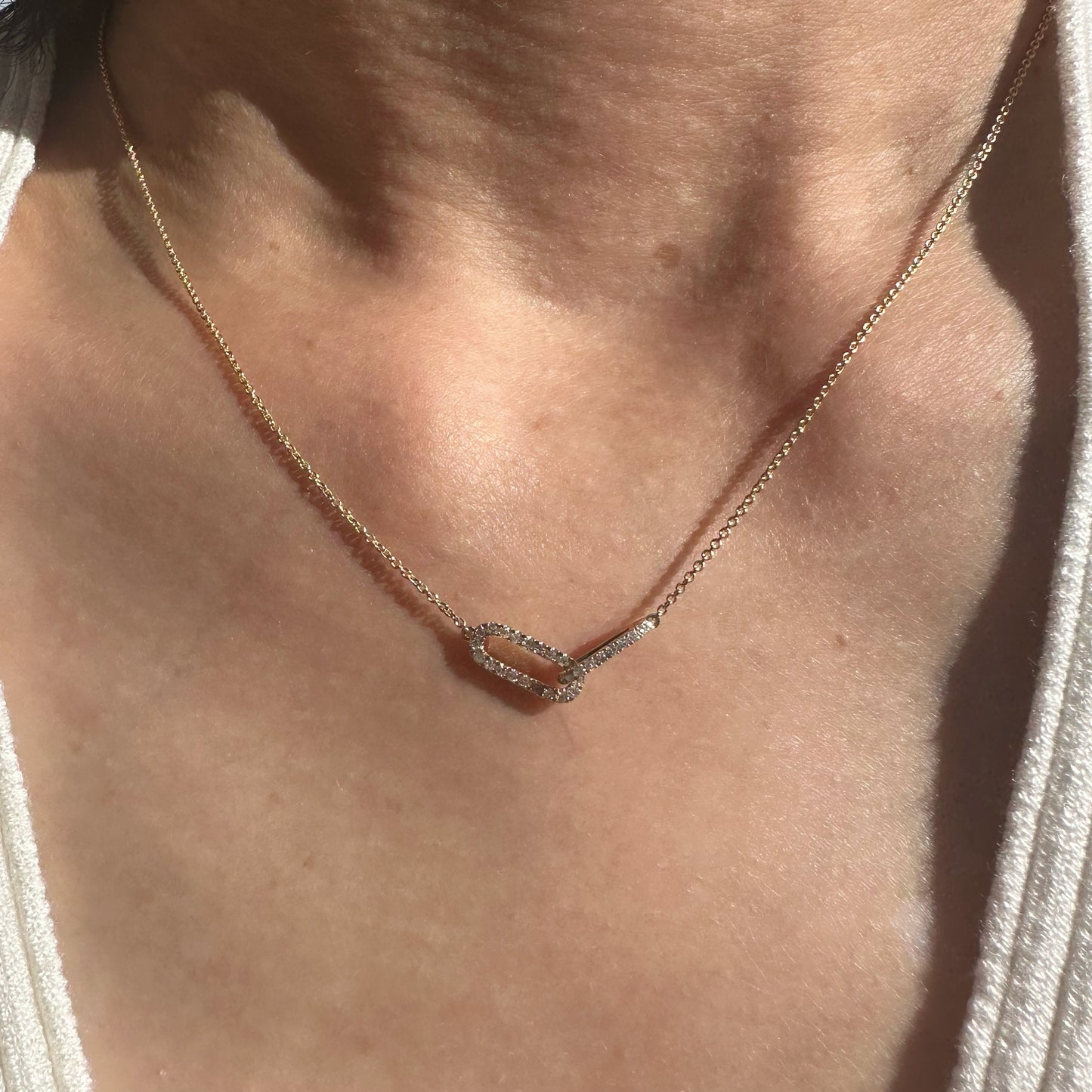 14K Solid Gold Genuine Diamond Chain Link Necklace