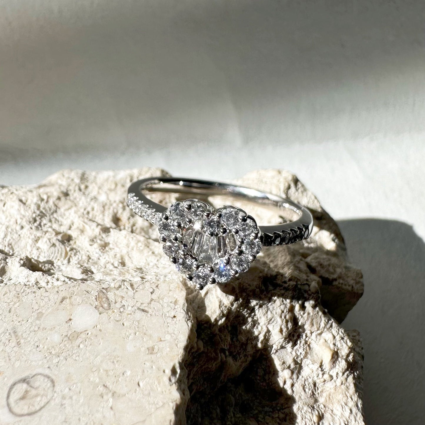 18K White Gold Diamond Heart Ring, Natural Mined Diamonds