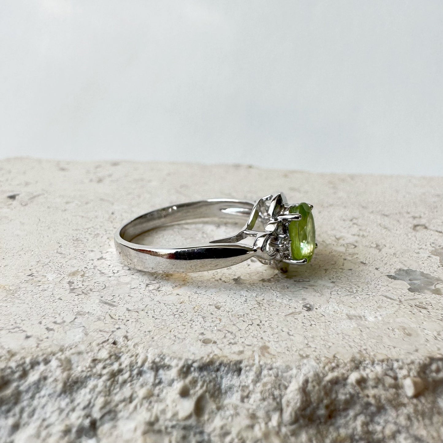 14K Solid Gold Genuine Peridot and Diamond Ring