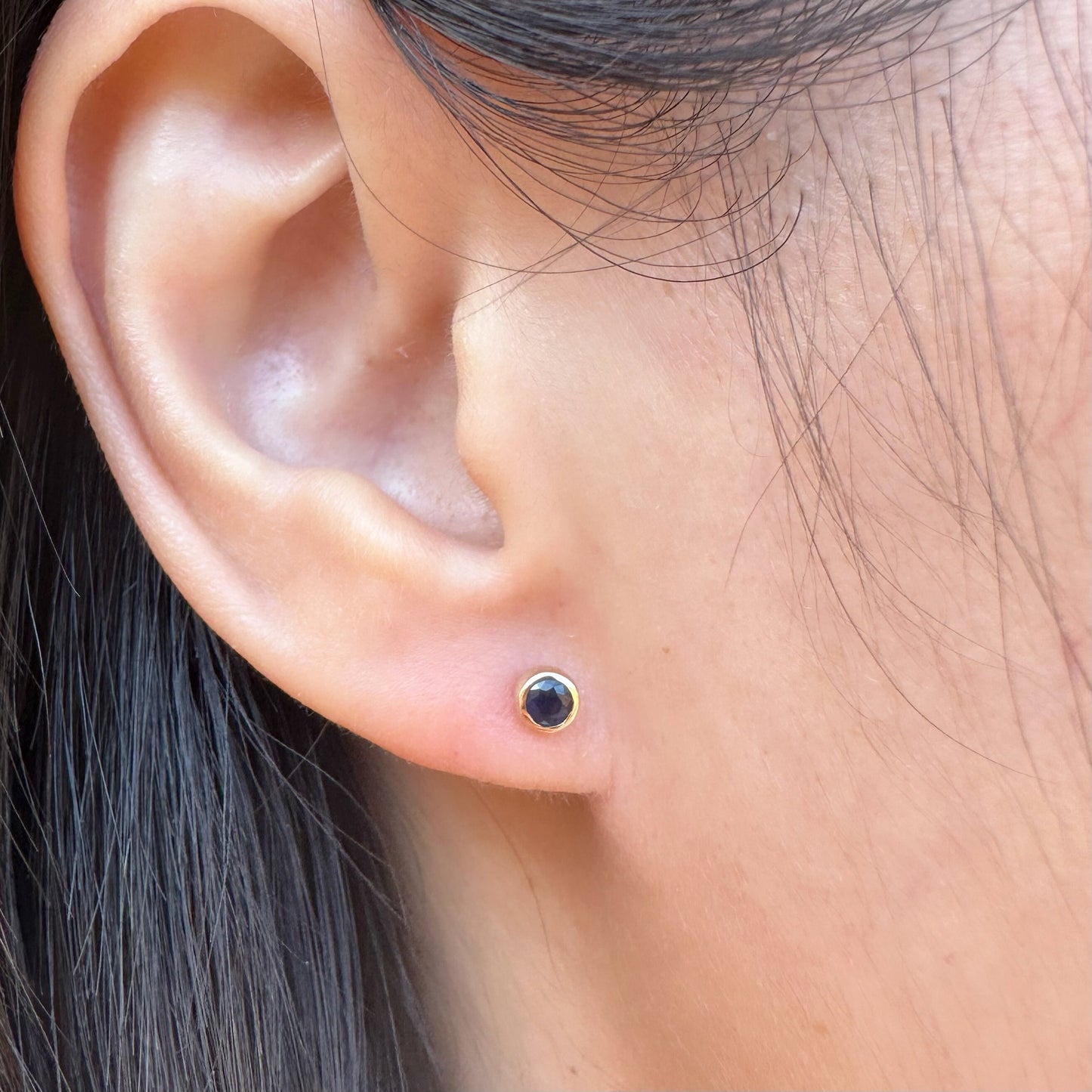 14K Solid Gold Genuine Bezel Sapphire Studs (pair)