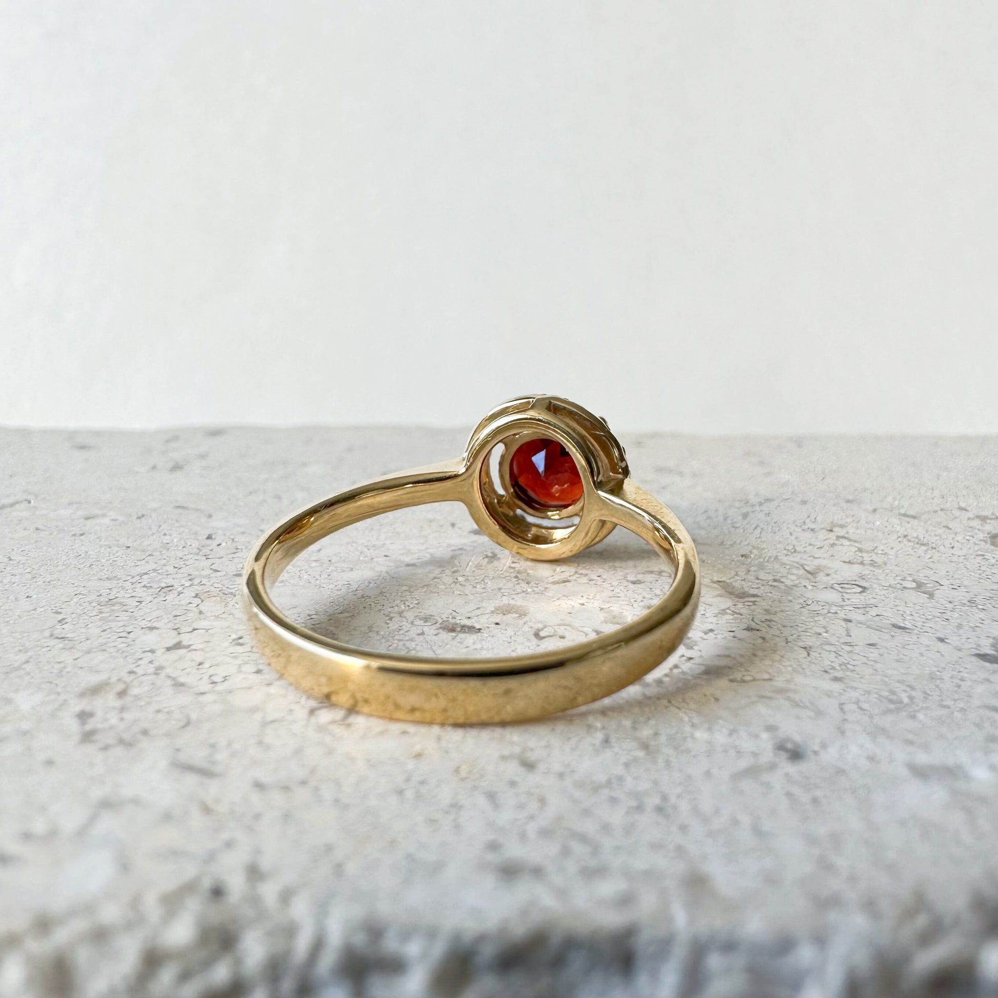 14K Solid Yellow Gold Natural Garnet Diamond Ring | Genuine Garnet Halo Ring | January Birthstone | Engagement Promise Ring Gift