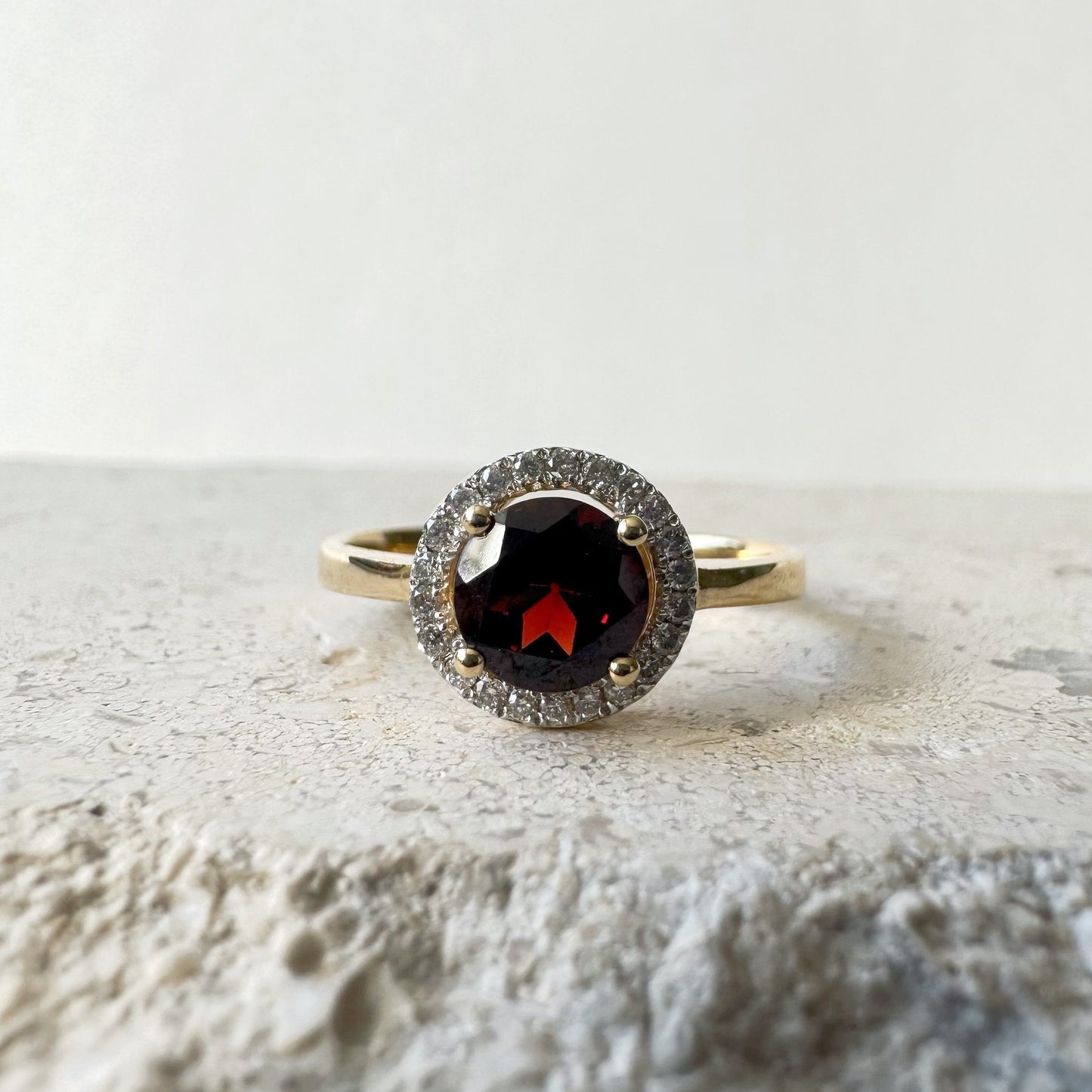 14K Solid Yellow Gold Natural Garnet Diamond Ring | Genuine Garnet Halo Ring | January Birthstone | Engagement Promise Ring Gift