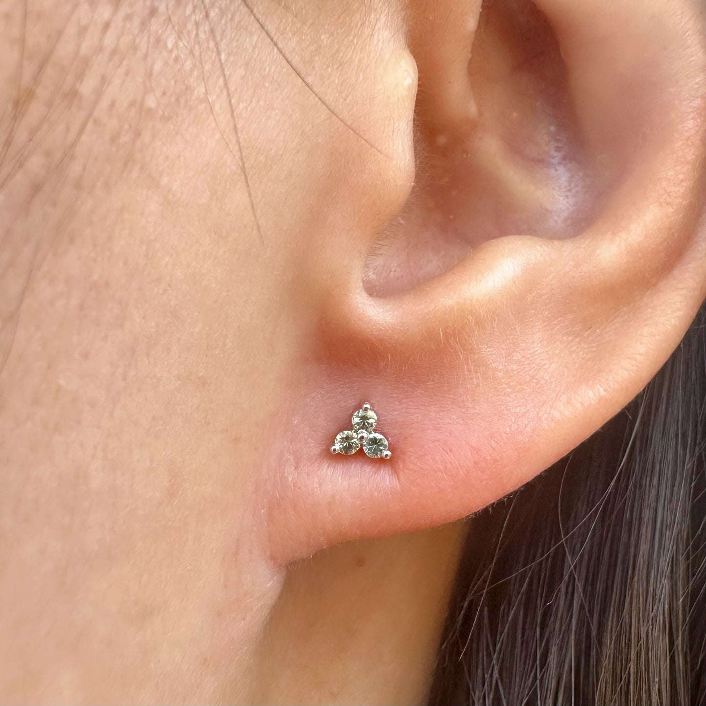 14K Solid Gold Pink/Green/Orange/Yellow Color Sapphire Trio Studs/Pair