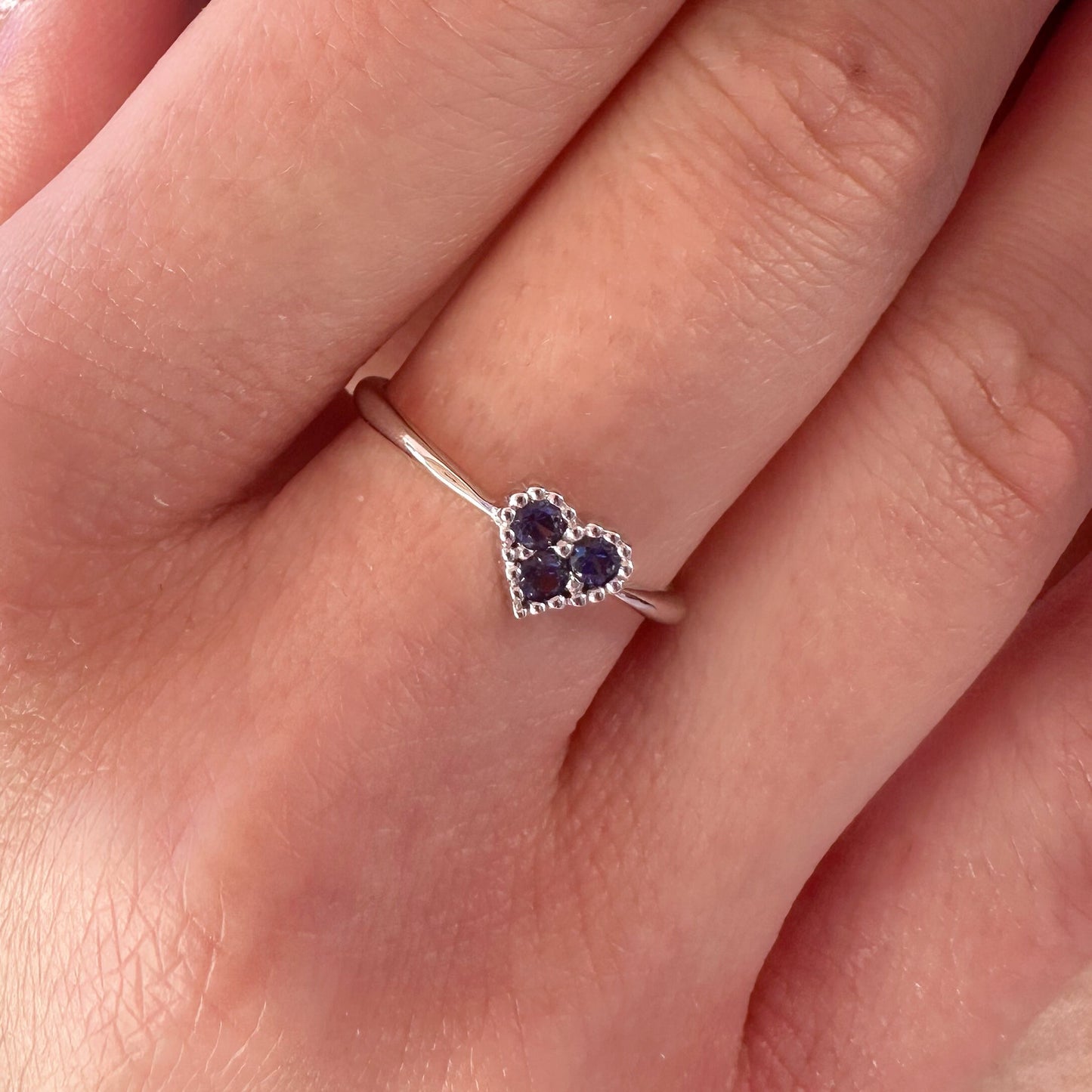 14K White Gold Natural Sapphire Heart Ring | Genuine Sapphire Ring | Dainty Promise Ring | September Birthstone Gift