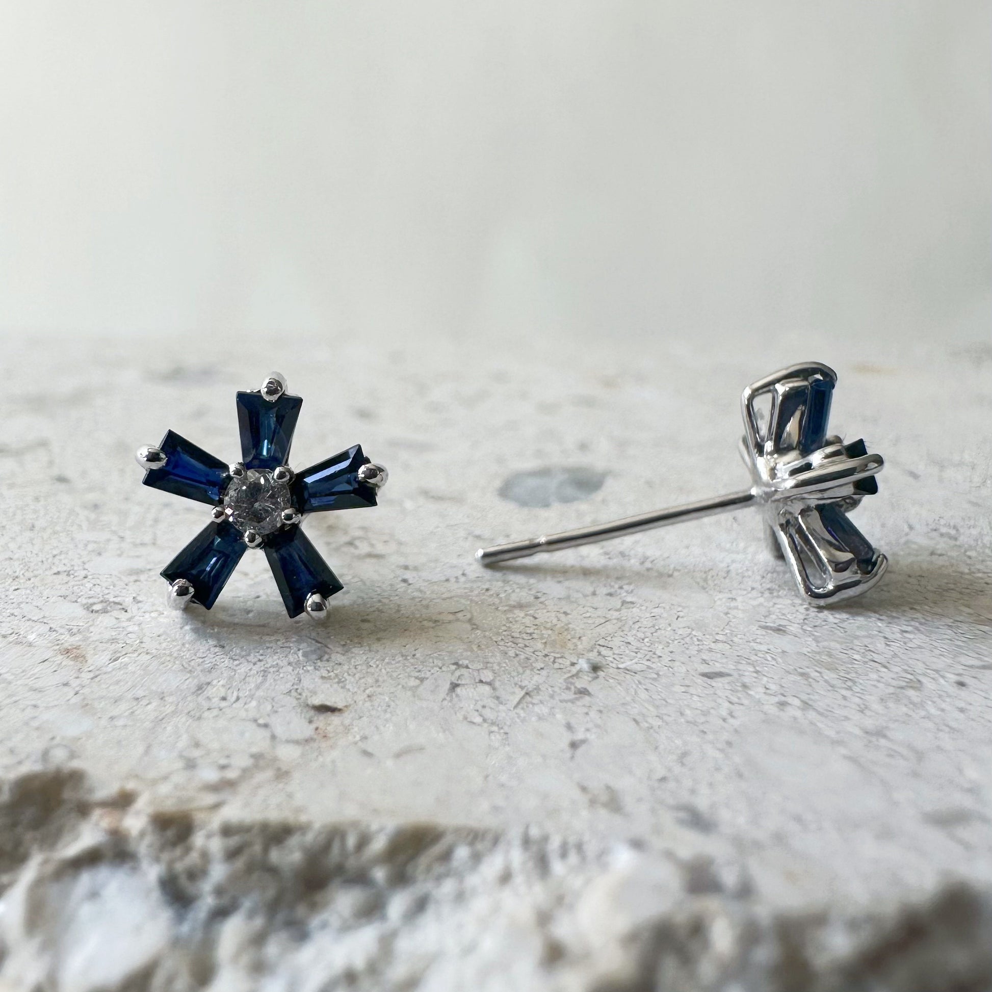 14K Solid Gold Natural Sapphire Flower Earrings | Genuine Earth Mined Sapphire Floral Earrings | September Birthstone Gift