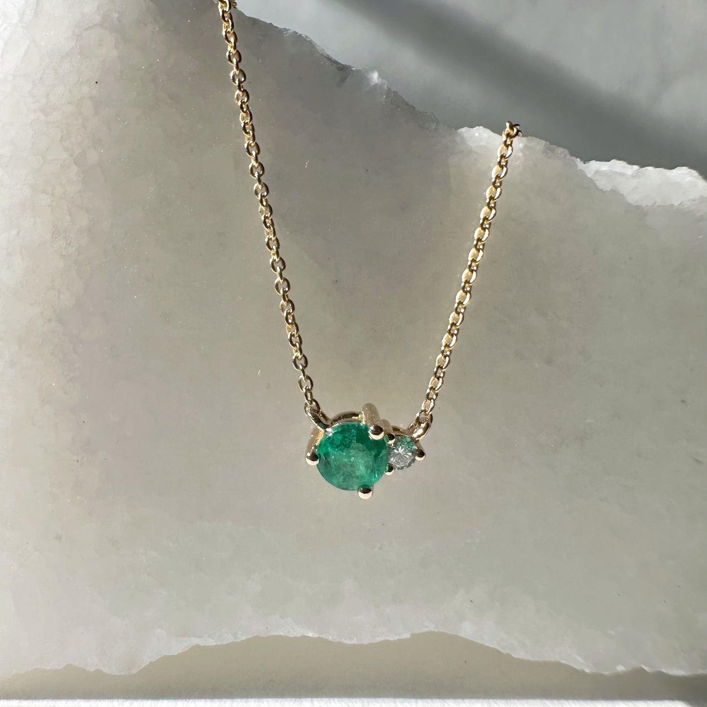 14K Solid Gold Genuine Diamond and Ruby/Sapphire/Emerald Stacked Necklace