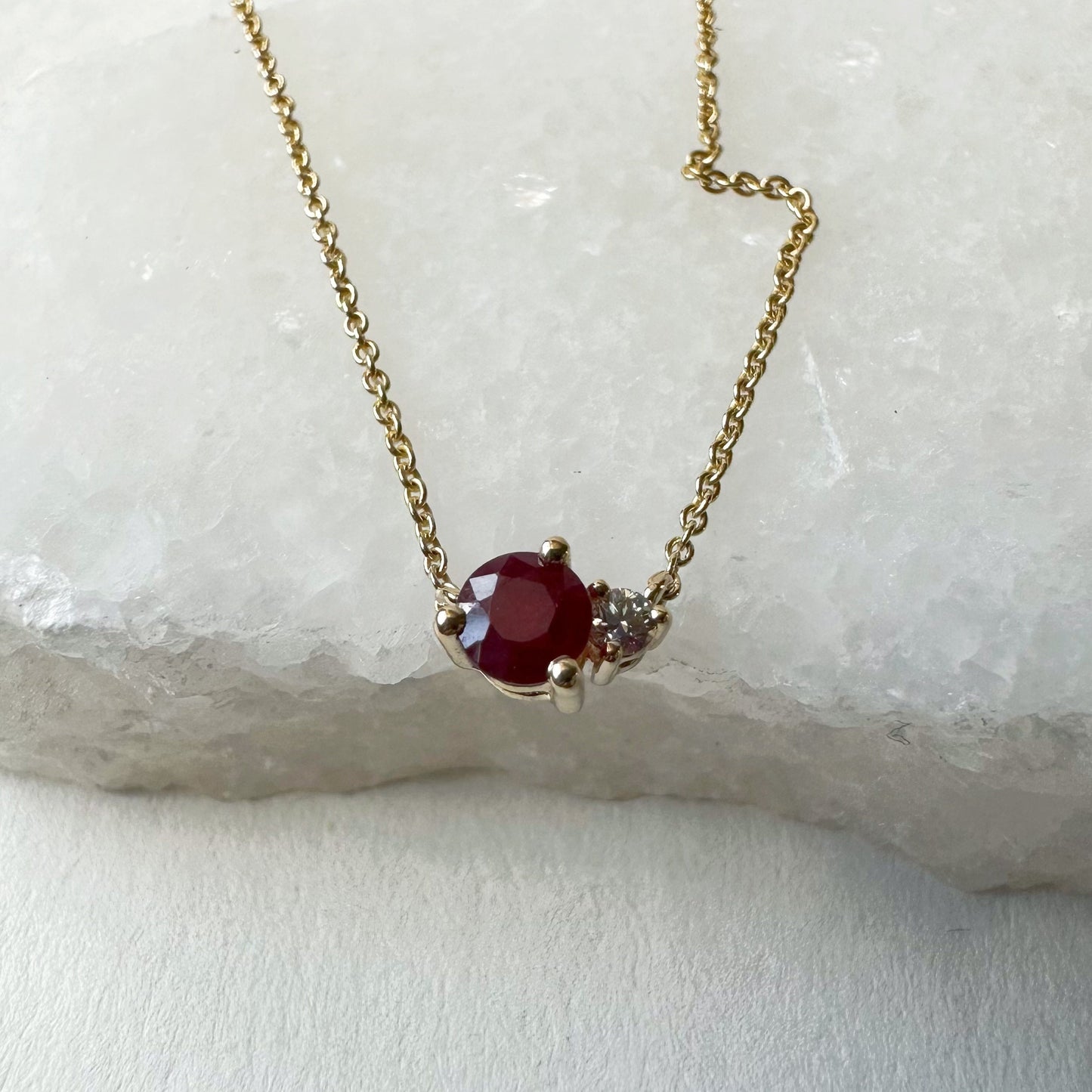 14K Solid Gold Genuine Diamond and Ruby/Sapphire/Emerald Stacked Necklace