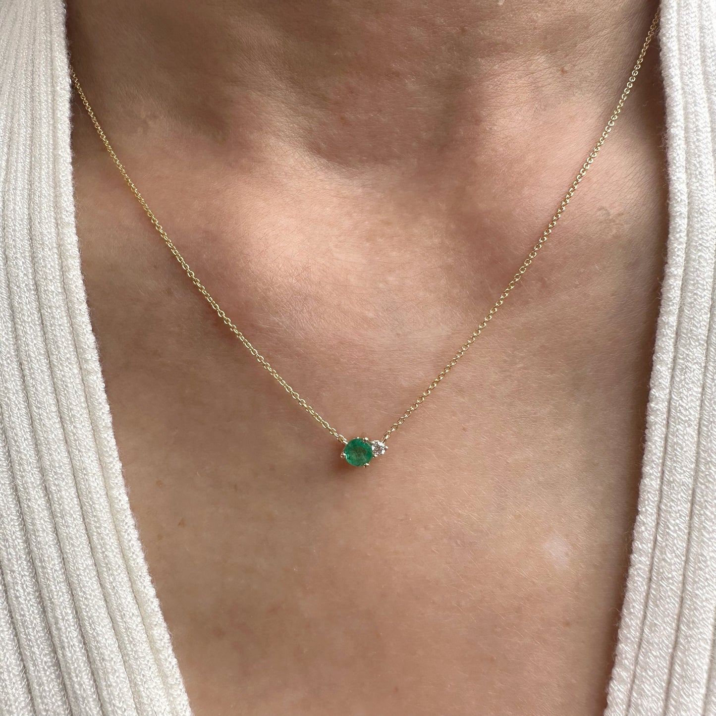 14K Solid Gold Genuine Diamond and Ruby/Sapphire/Emerald Stacked Necklace