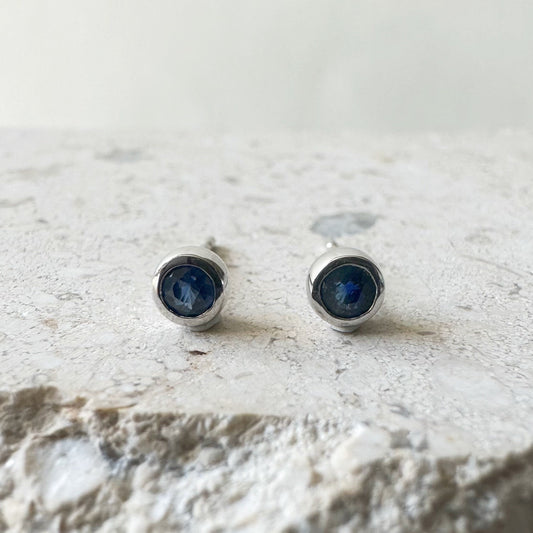 14K Solid Gold Genuine Bezel Sapphire Studs (pair)