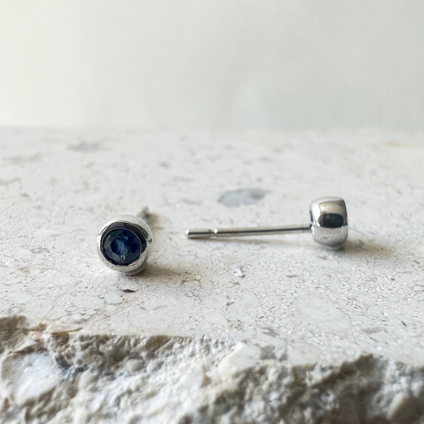 14K Solid Gold Genuine Bezel Sapphire Studs (pair)