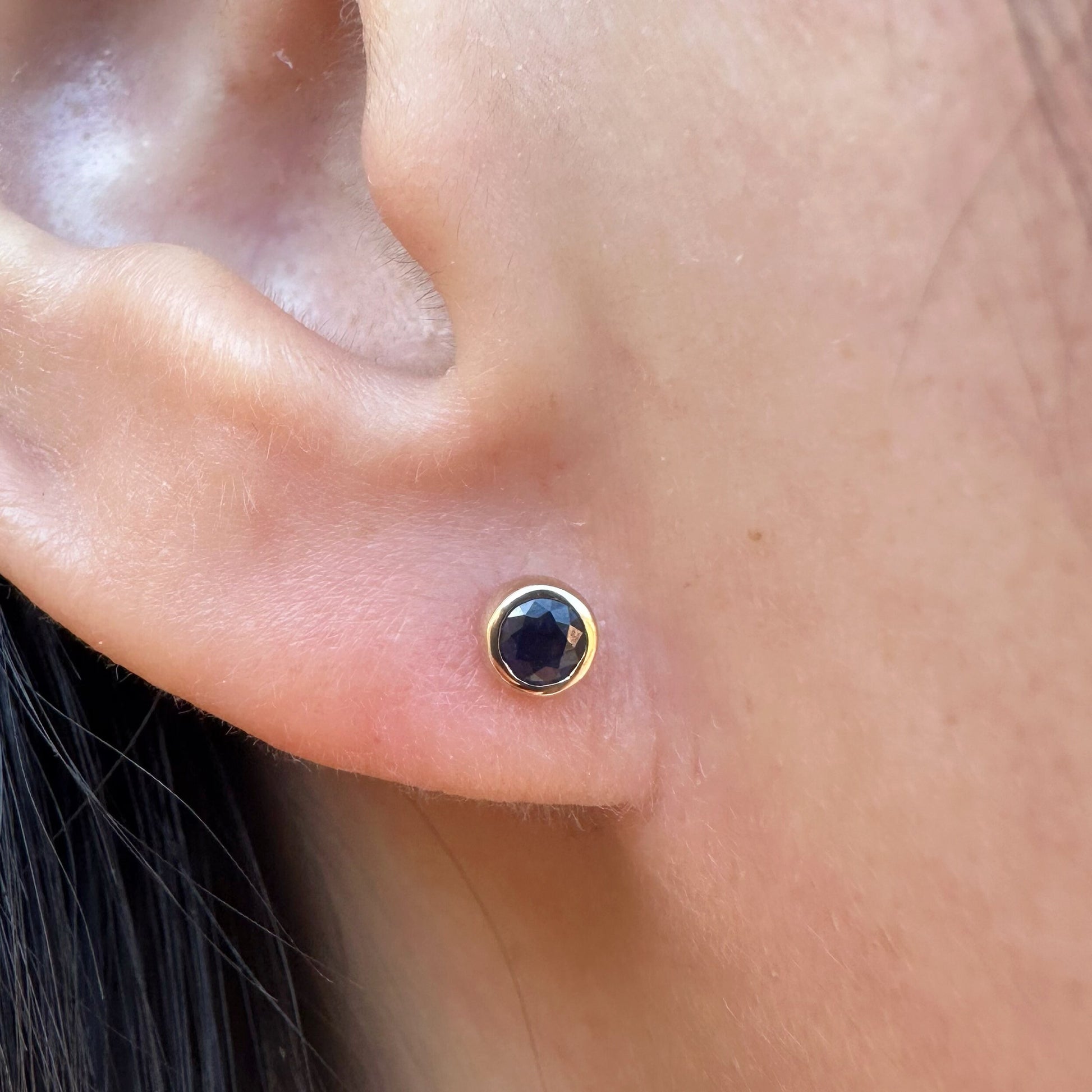 14K Solid Gold Genuine Bezel Sapphire Studs (pair)