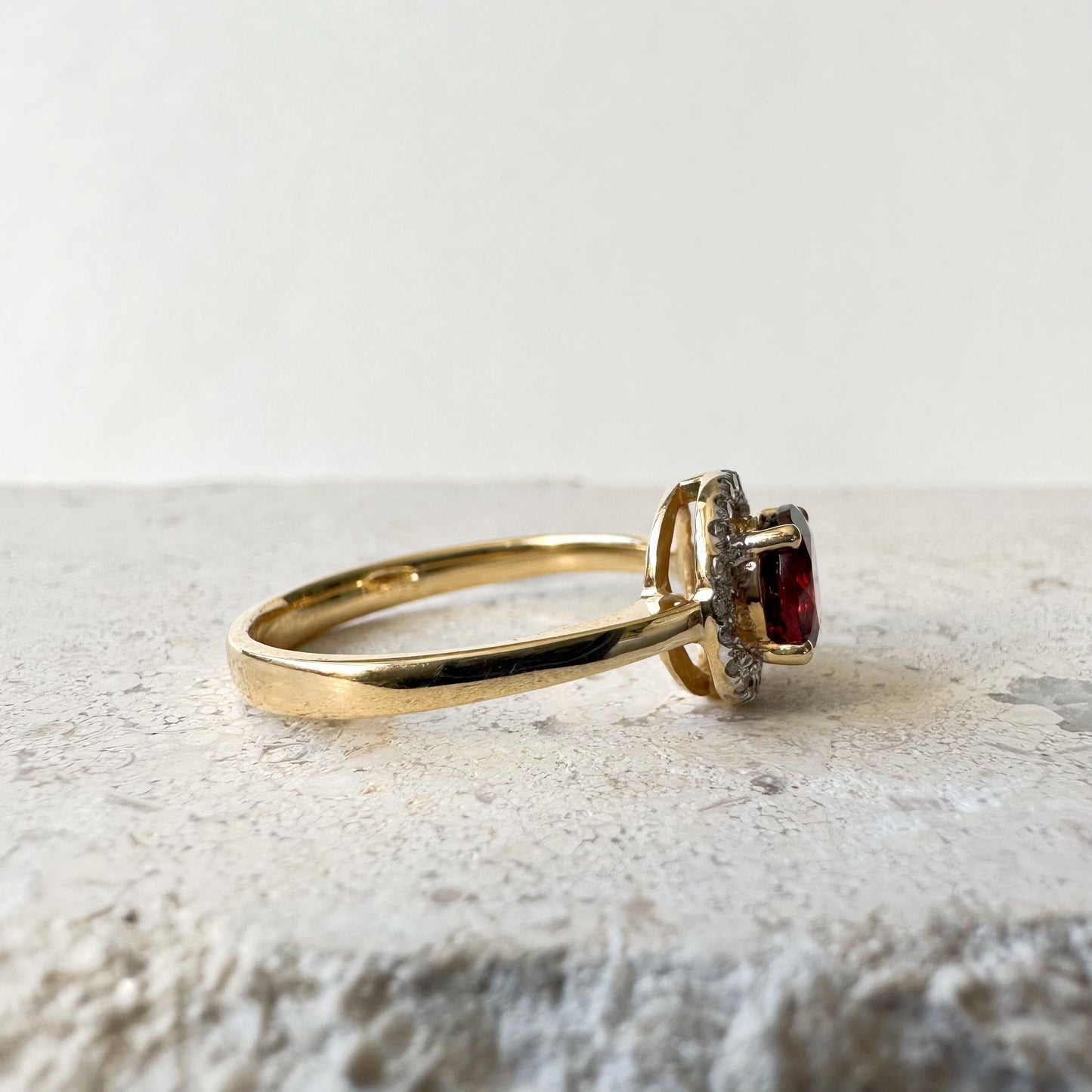 14K Solid Yellow Gold Natural Garnet Diamond Ring | Genuine Garnet Halo Ring | January Birthstone | Engagement Promise Ring Gift